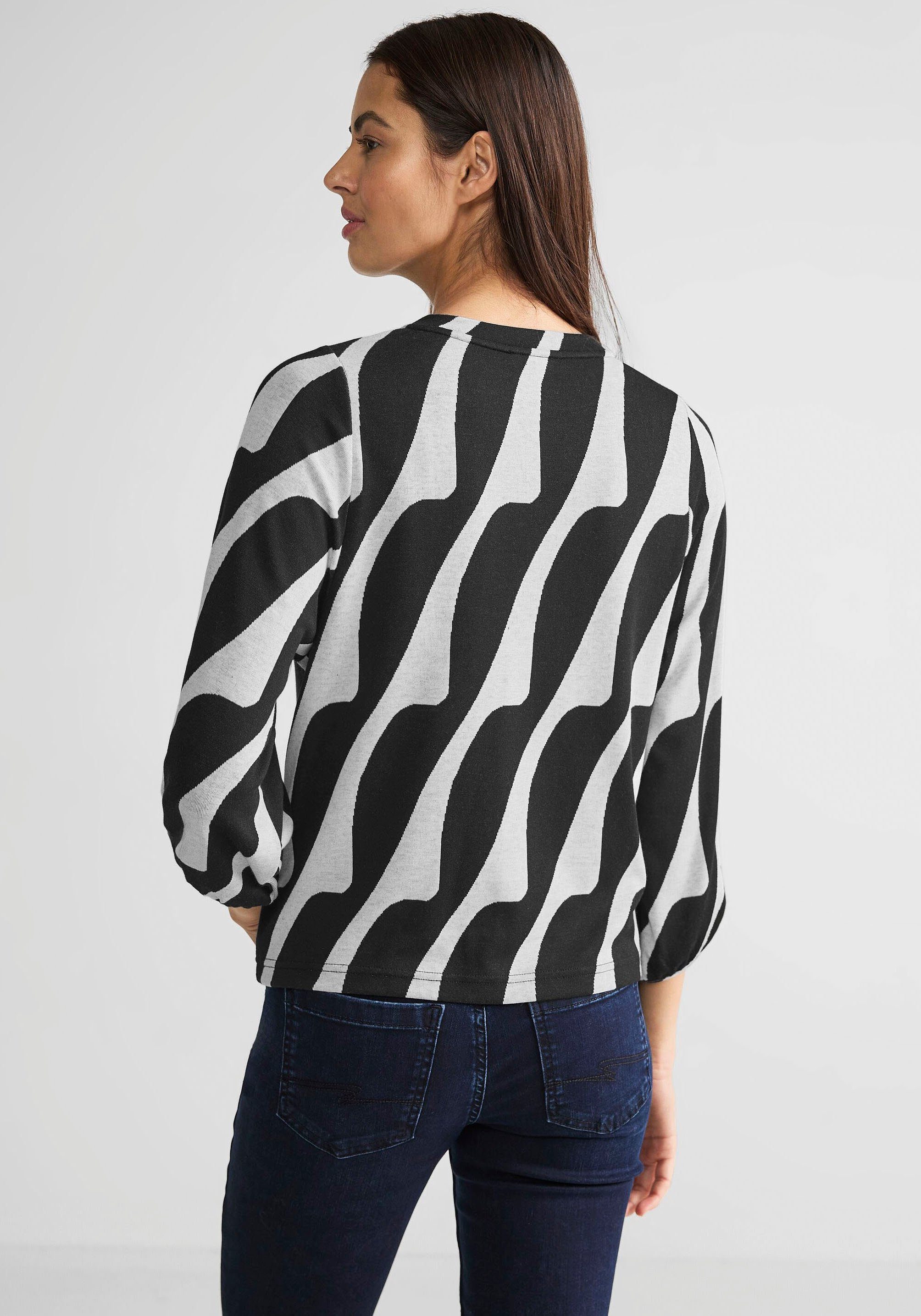 STREET ONE 3/4-Arm-Shirt mit Jacquardmuster, Aus Polyester-Viskose-Mix mit  Stretch-Anteil