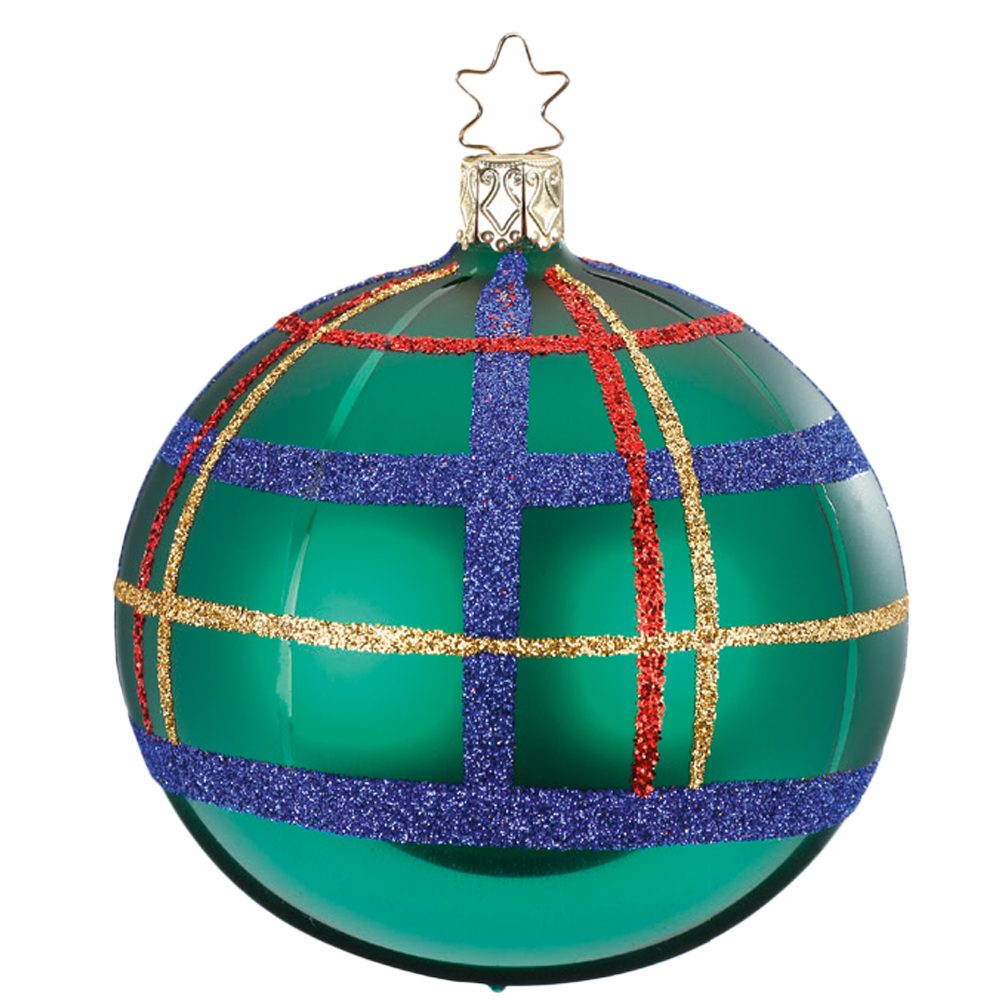 Weihnachtsbaumkugel mundgeblasen, INGE-GLAS® handbemalt (1 Squared waldgrün St),