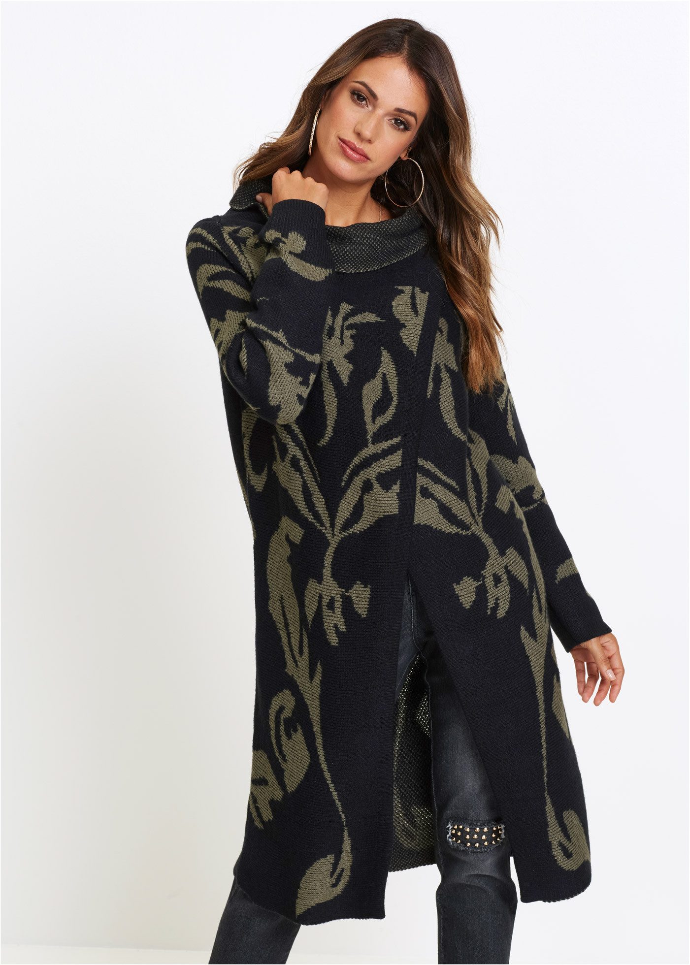 bonprix Strickmantel Jacquard-Strick in Oversize-Passform, mit Schallkragen