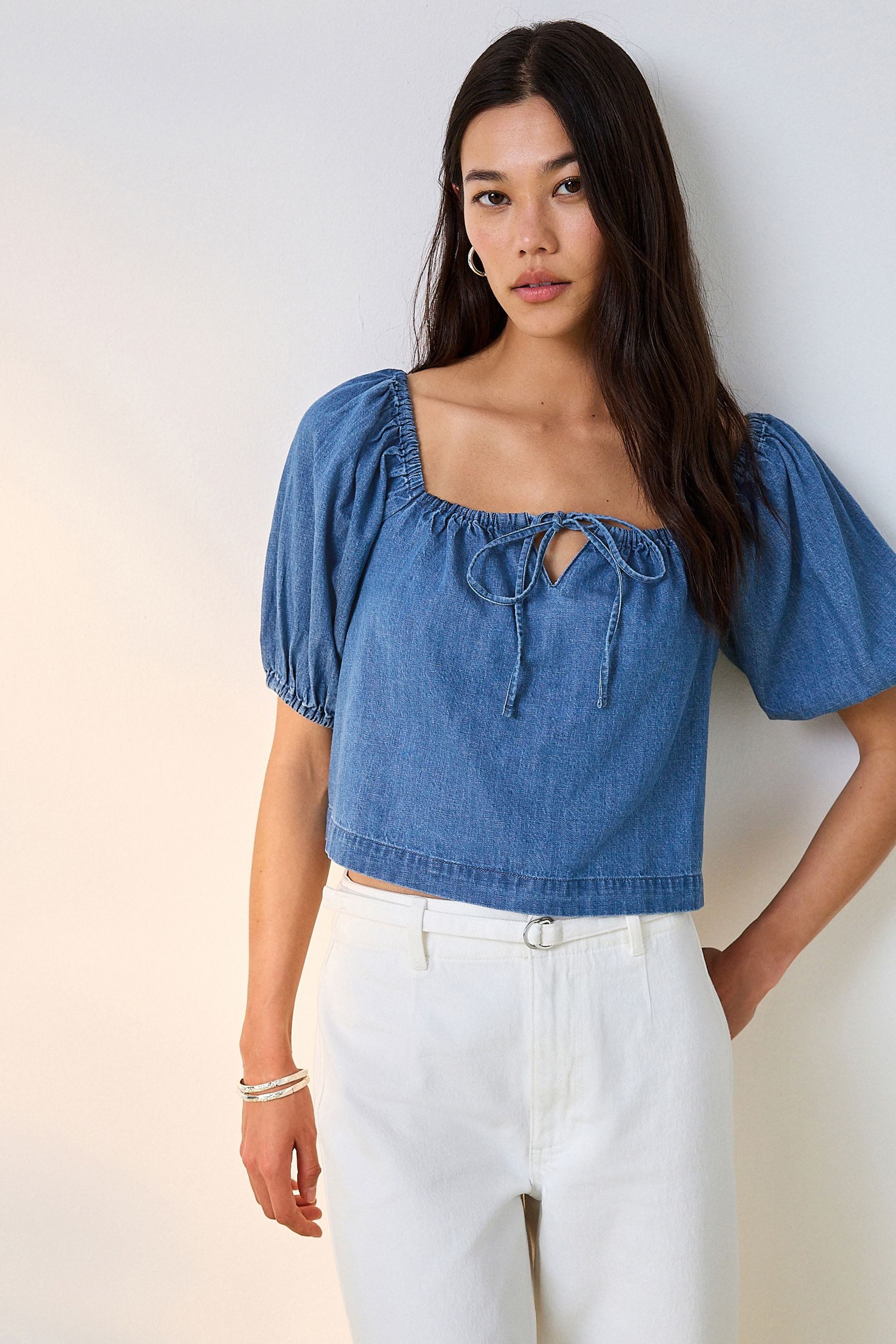 Next Jeansbluse Leichte Denimbluse mit Puffärmeln (1-tlg) – Bild 5 von 5