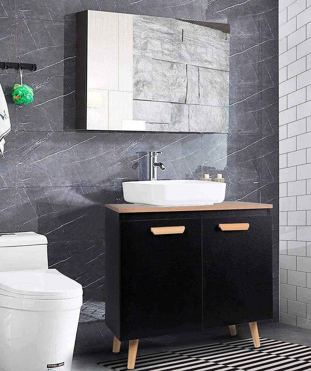 EUGAD Waschbeckenunterschrank Badschrank Unterschrank mit 2 Türe Schwarz günstig online kaufen