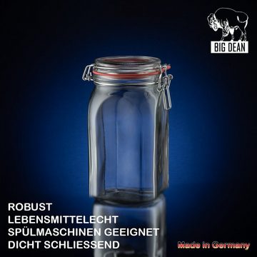 BigDean Einmachglas 4x Vorratsgläser 1,1L Deckel & Bügelverschluss Made in Germany, Glas, (4-tlg)