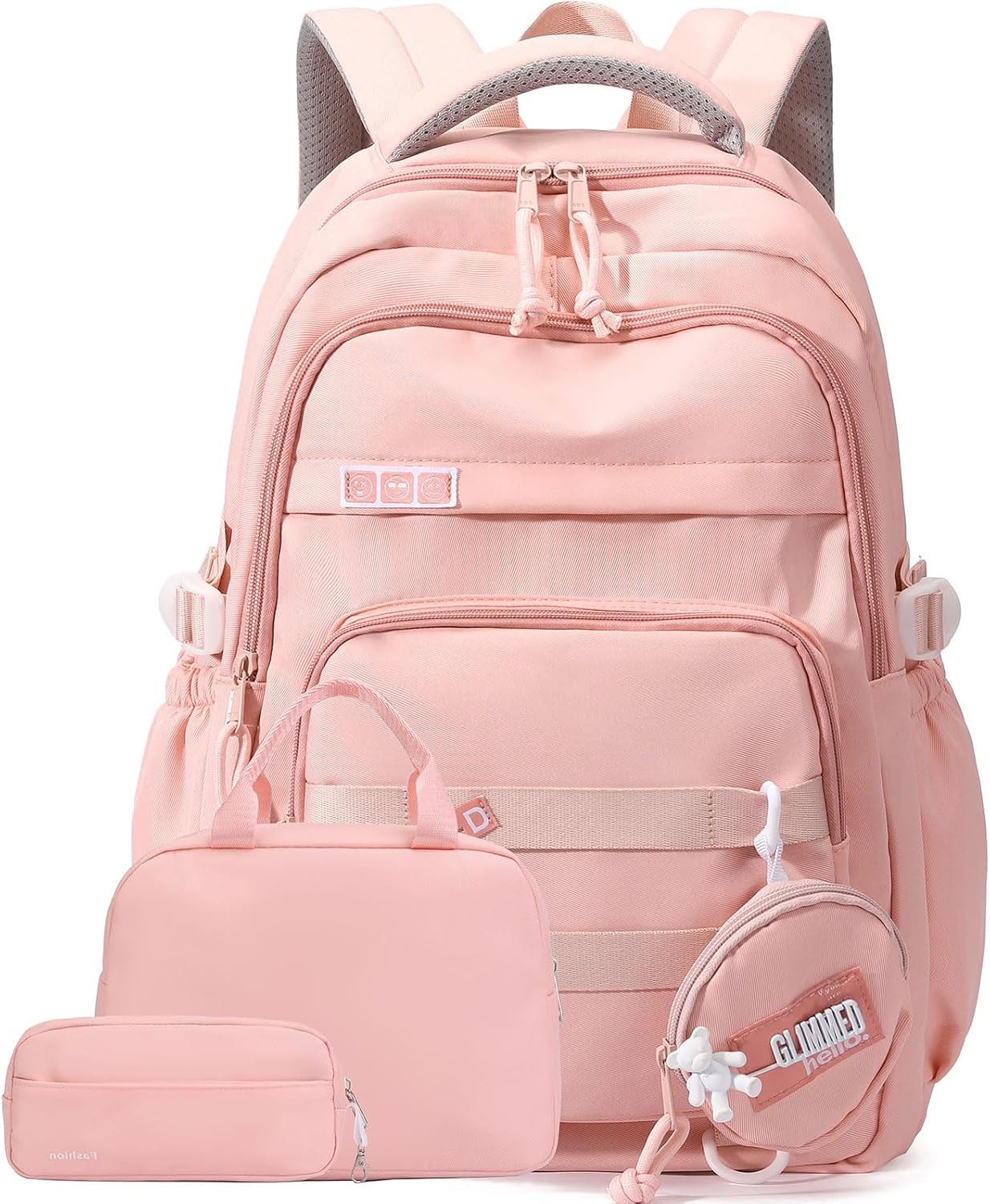MOPUEA Schulrucksack Schulrucksack-Set Mädchen Teenager Wasserdichter Daypack (Leicht Wasserabweisend Großes Fassungsvermögen Ergonomisch, 3-tlg., Großem Hauptfach und Seitentaschen), mit Lunchbox und Federmäppchen für Schule Reisen und Alltag