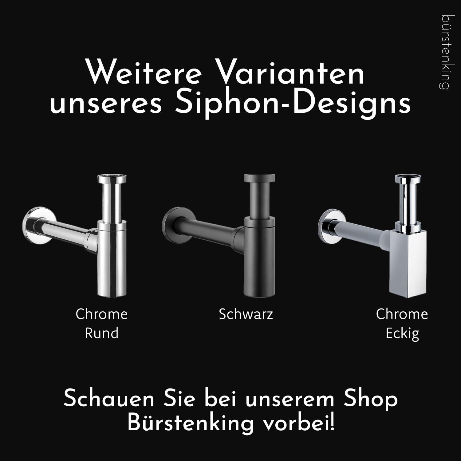 Bürstenking Siphon Universal Design Siphon Chrom – 1 1/4" für Waschbecken & Waschtisch, (DN32)