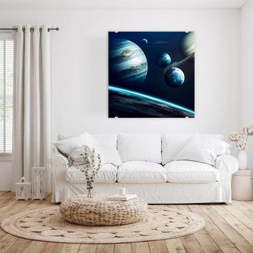 Primedeco Glasbild Wandbild Quadratisch Planeten des Sonnensystems mit Aufhängung, Weltall
