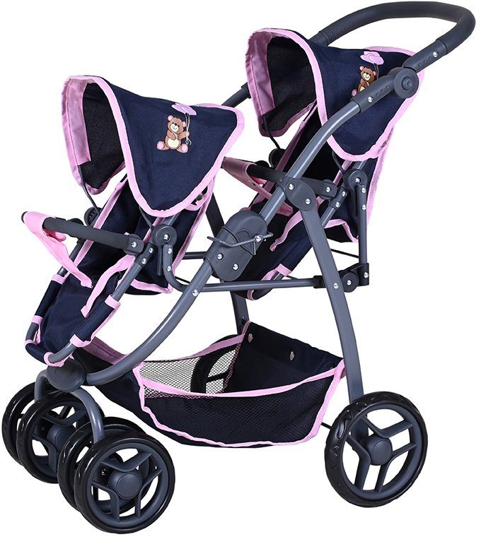 Knorrtoys® Puppen-Zwillingsbuggy Milo - Navy Pink Bear