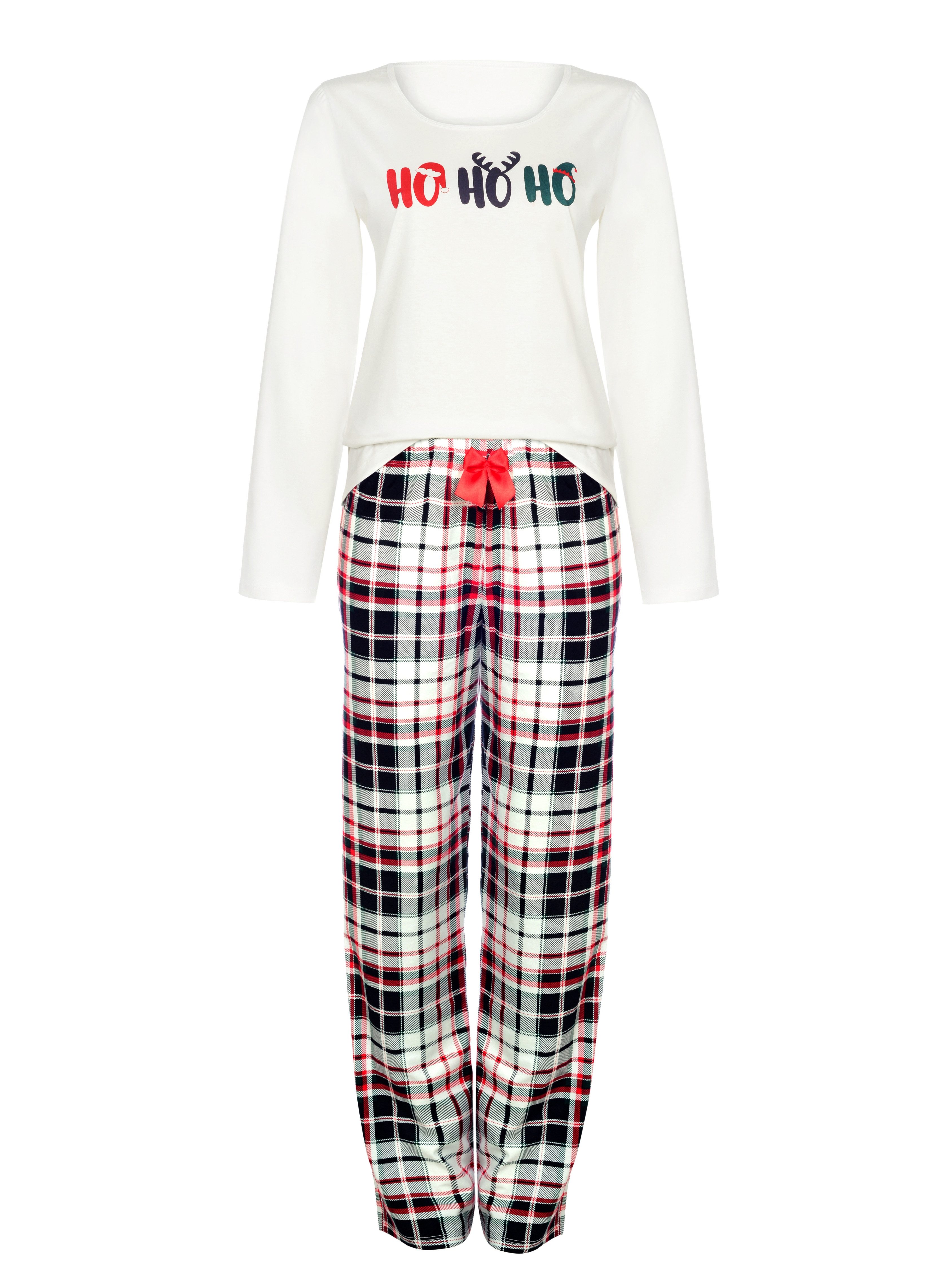Donna Pyjama Schlafanzug im Karo-Design mit weihnachtlichem Motivdruck, Rei günstig online kaufen