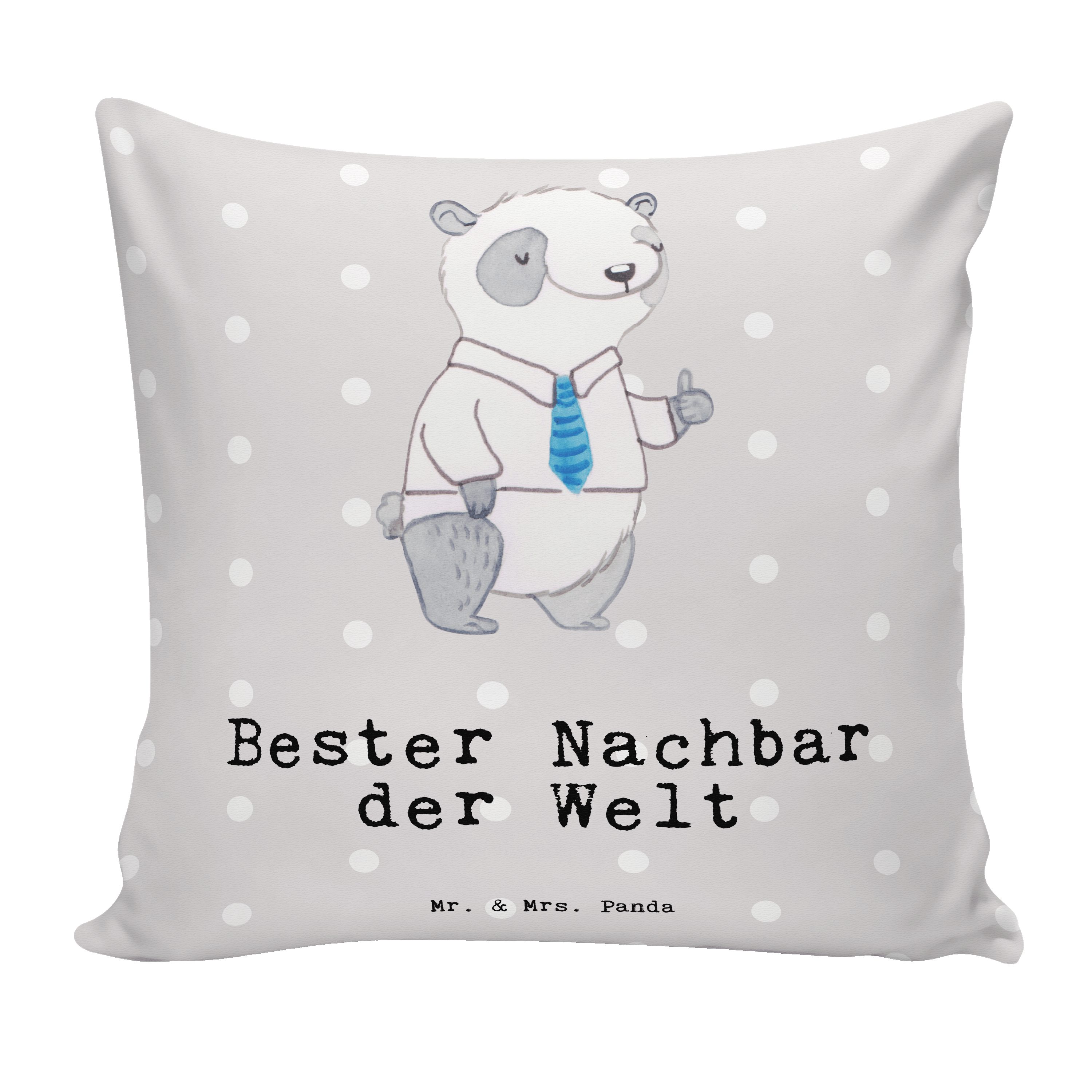 Mr. & Mrs. Panda Dekokissen Panda Bester Nachbar der Welt - Grau Pastell - Geschenk, Anwohner, Ko