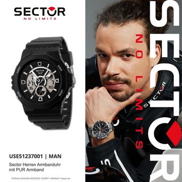 Sector Digitaluhr Sector Herren Armbanduhr Digital, Herren Armbanduhr eckig, groß (50,2x43mm), PURarmband schwarz, Casual