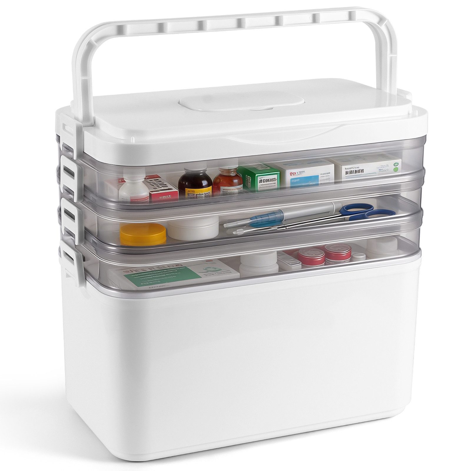 BlingBin Erste-Hilfe-Koffer Medikamentenbox 4 Ebenen, Tragbarer Organizer mit Griff, (1er Set, 1 St), Hausapotheke Box, Aufbewahrungsboxen Medizin Organizer Arzneischrank