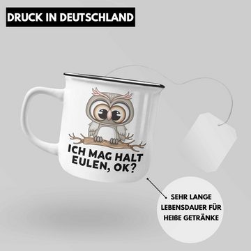 Trendation Thermotasse Trendation - Eulen Fans Emaille Tasse Geschenk Eulenliebhaber Geschenkidee Ich Mag Halt Eulen Ok