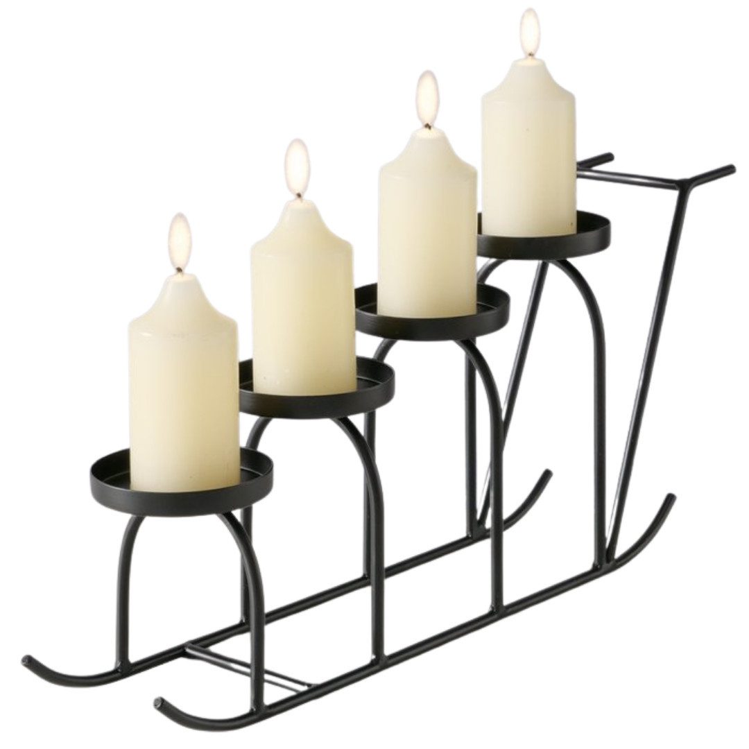 Topanbieter999 Kerzenhalter TOPANBIETER 999 Kerzenhalter verschiedene Ausführungen, aus schwarzem Metall Länge 45,5 cm Kerzenhalter für 4 Stumpenkerzen