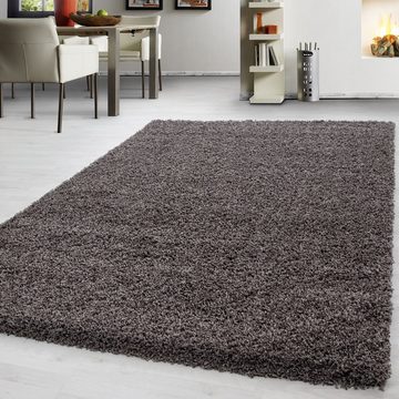 Teppich Unicolor - Einfarbig, Teppium, Rund, Höhe: 30 mm, Teppich Wohnzimmer Shaggy Einfarbig Taupe Modern Flauschig Weiche