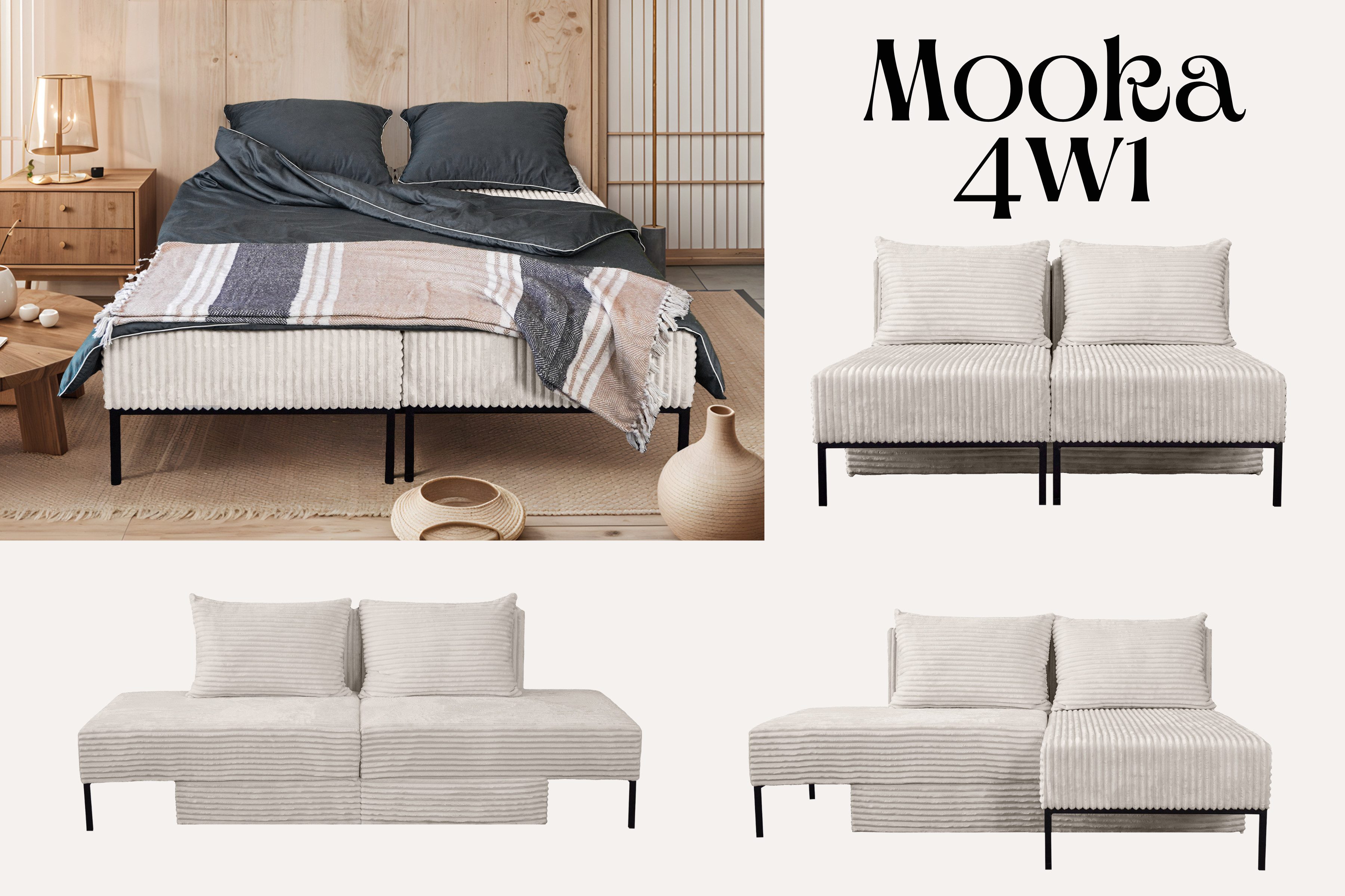 Kaiser Möbel Bett Sofa, Ecksofa, Liegestuhl,MOOKA 4in1-Multifunktions-System