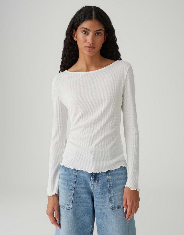 OPUS Longsleeve SUZZO mit feiner Struktur Schmale Passform, figurbetonter Schnitt, Langarm, U-Boot-Ausschnitt