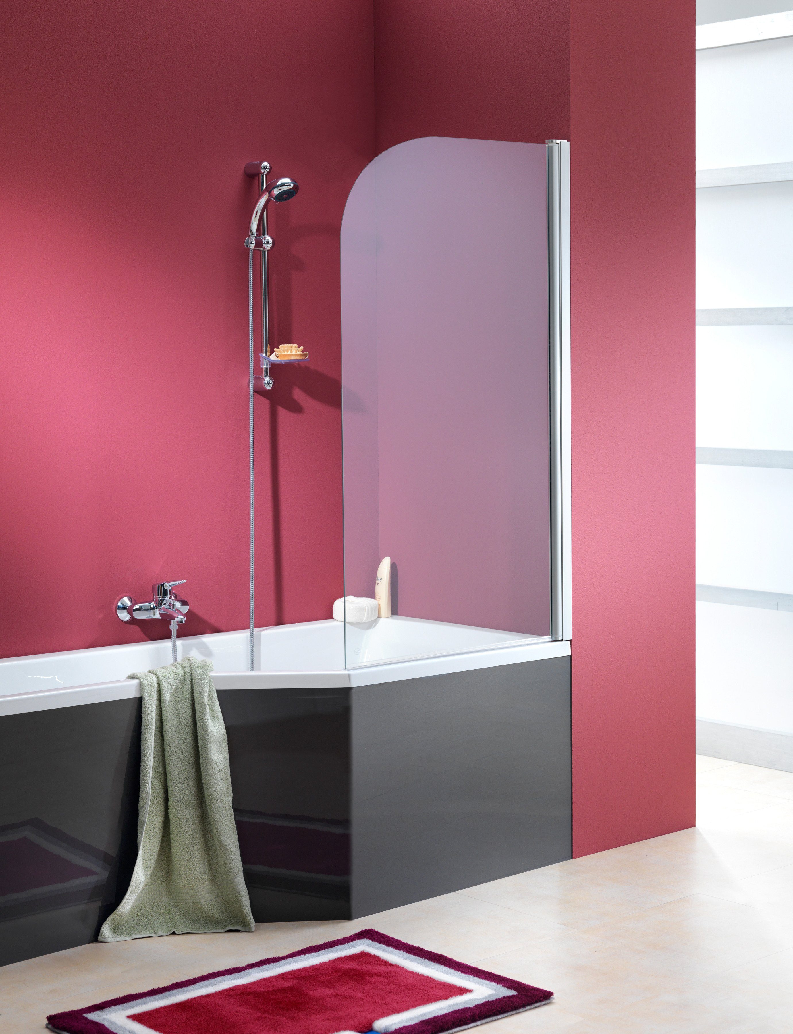 OTTOFOND Badewanne Cello, (Set), mit Wannenträger, Ablaufgarnitur und 1-tlg Echtglas Wannenaufsatz