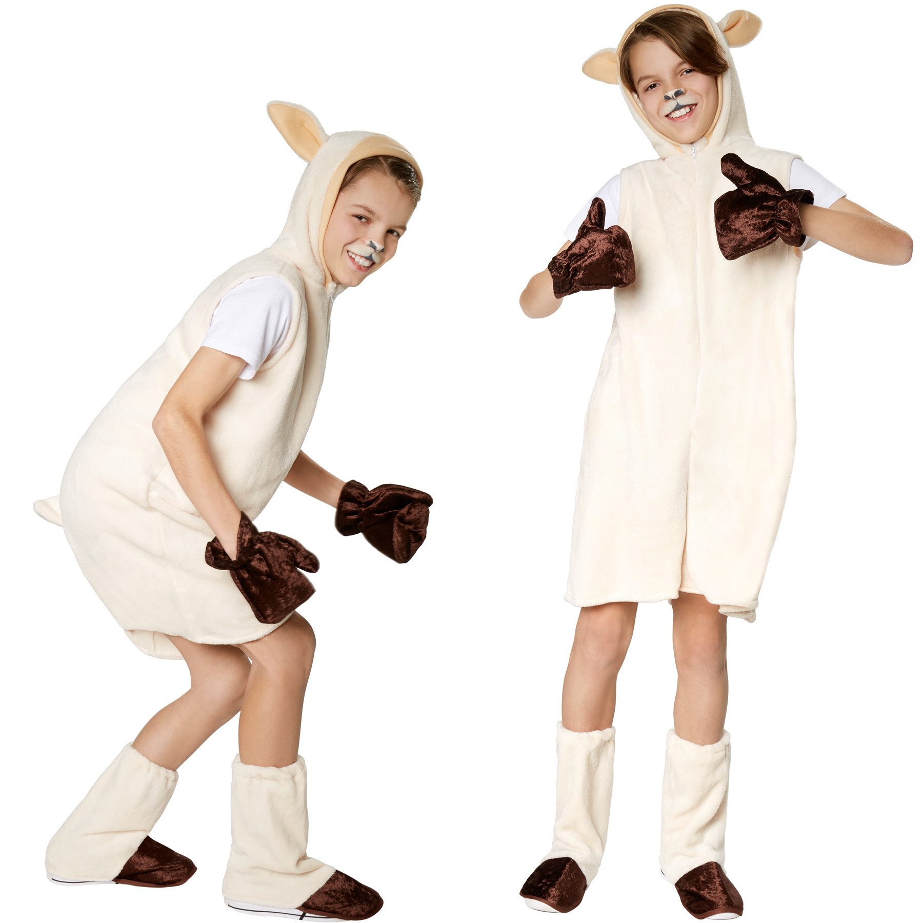 dressforfun Kostüm Lamm/Bock, Gr. 140 (9-10 Jahre), Inkl. Handschuhe und Beinstulpen, in der Farbe beige/weiß, Auch als Partner- oder Gruppenverkleidung