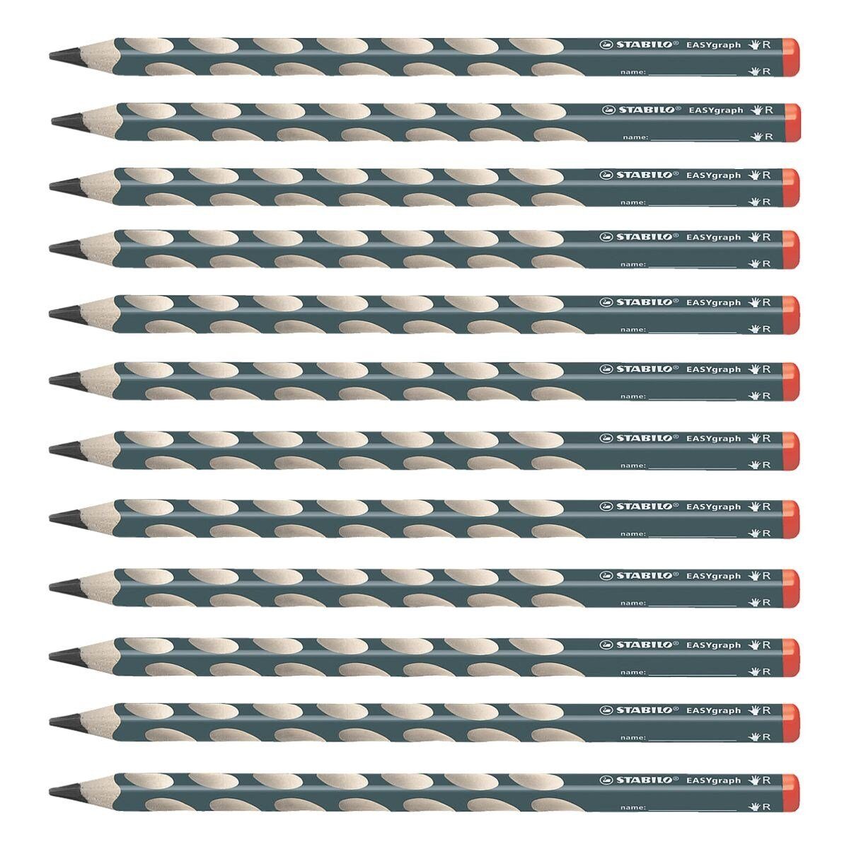 STABILO Bleistift EASYgraph, mit HB Dreikant, (12-tlg), Rechtshänder, Namensfeld (mittelweich), für