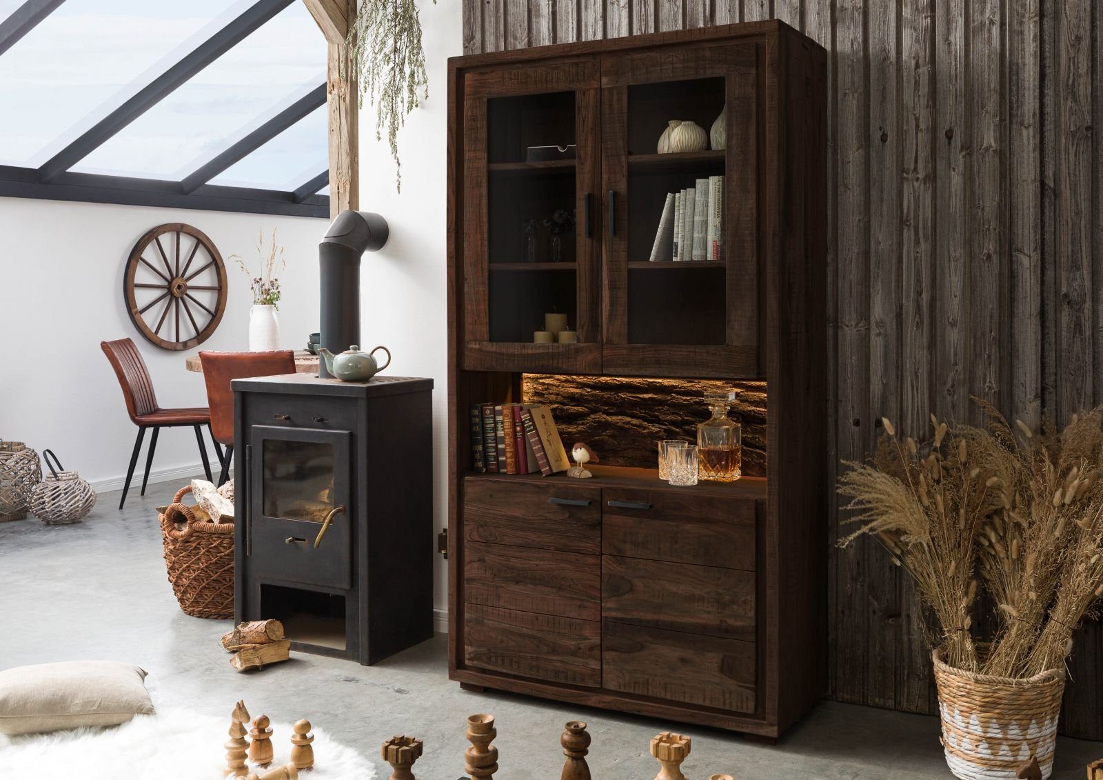 Massivmoebel24 Standvitrine #209 (Vitrine Akazie 98x40x180 günstig online kaufen