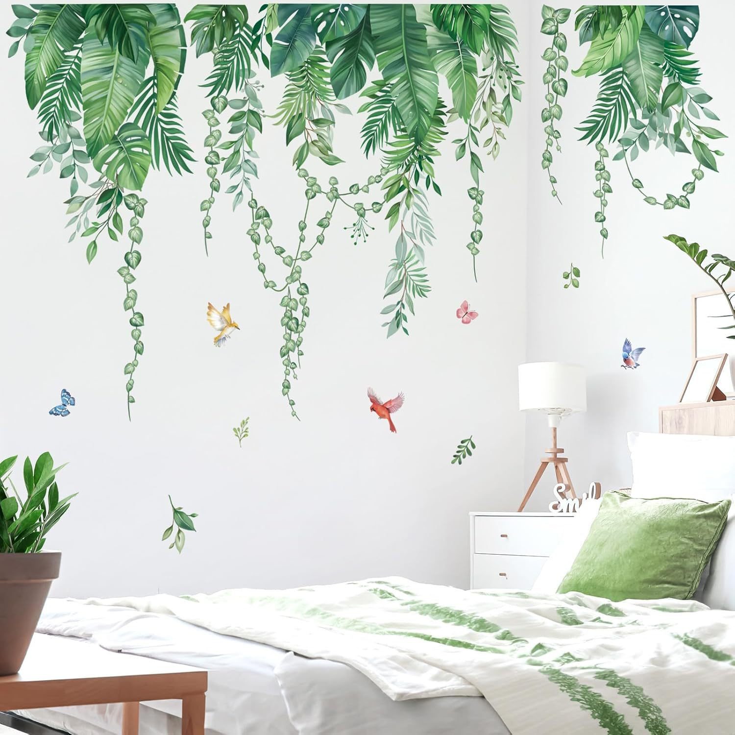 Zyronn Wandtattoo Palmblatt Pflanzen Wandaufkleber Hängende Grüne Tropische Blätter (2 St), Wandsticker Wanddeko für Wohnzimmer Schlafzimmer Sof