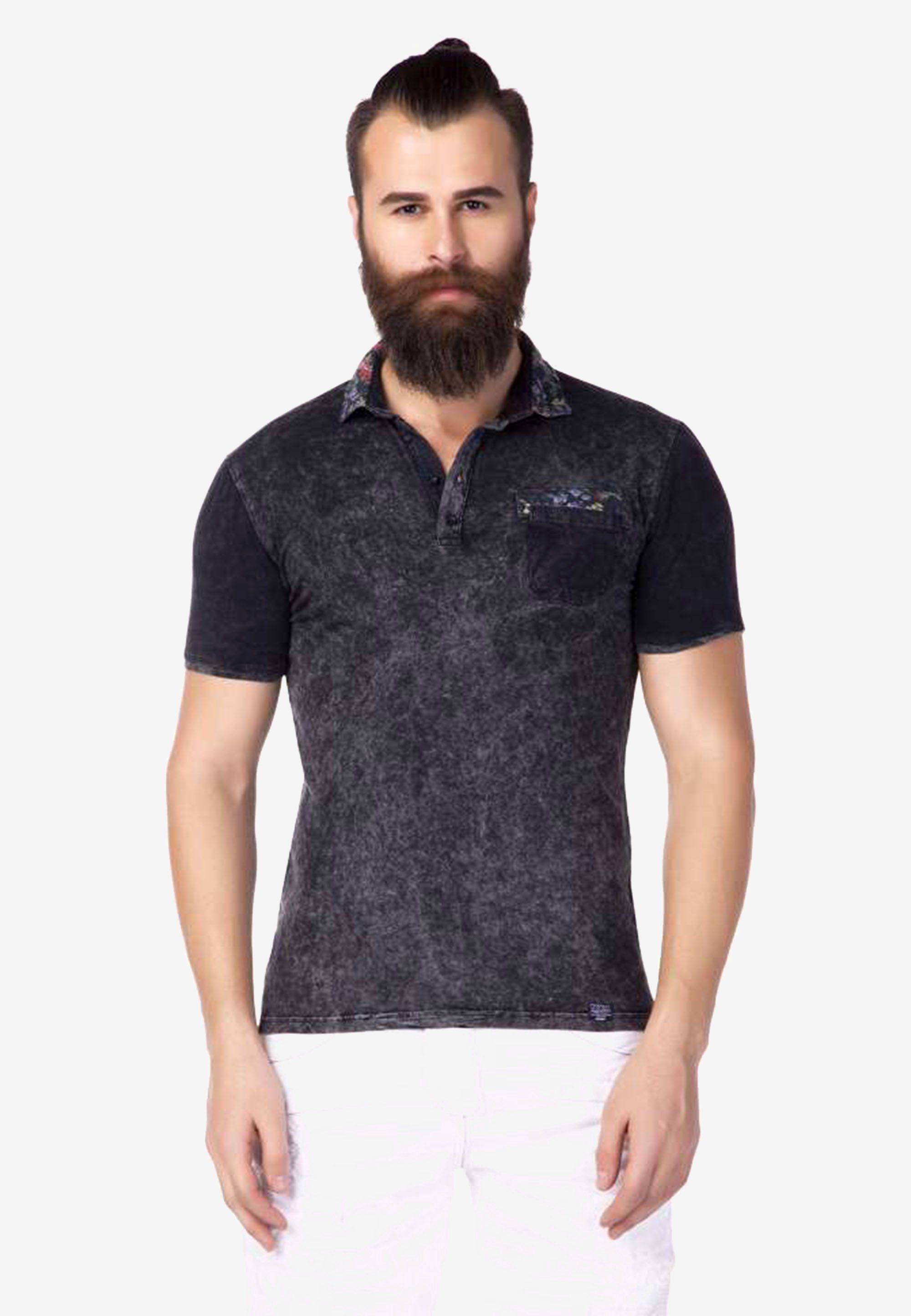 Cipo & Baxx Poloshirt im Color-Blocking-Stil anthrazit-schwarz