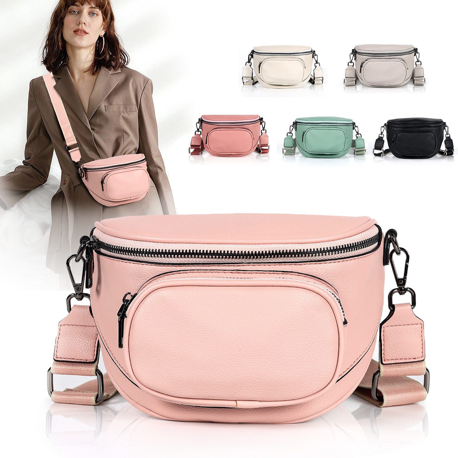 TAN.TOMI Bauchtasche Damen Bauchtasche,Umhängetasche Damen Klein Crossbody Bag Bauchtasche, als Schultertasche tragbar mit Verstellbare Schultergurte