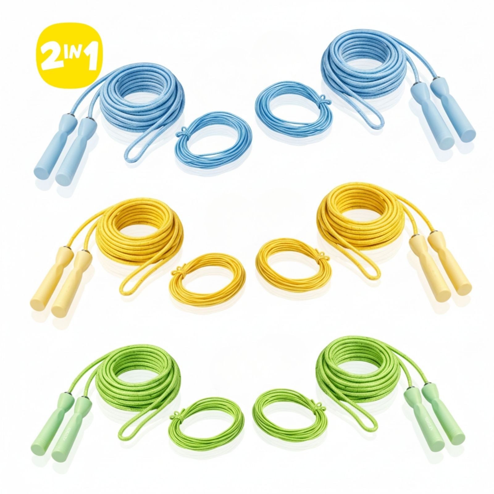 alldoro Hüpfspielzeug 2 in 1 Springseil & Gummitwist 6er Set, Hüpf- und Bewegungsspielzeug, 6 Hüpfseile & 6 Gummibänder für Kinder im Set, ideal als Mitgebsel
