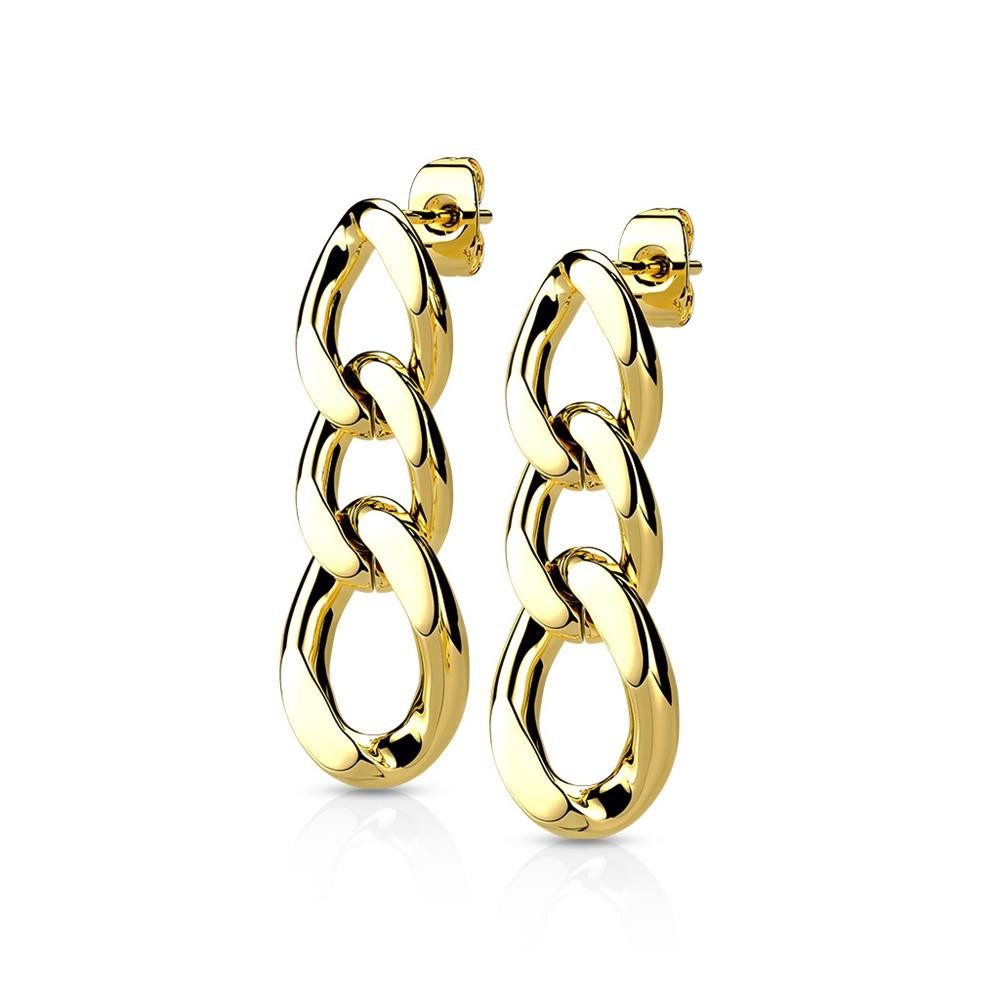 Ohrhänger-Set Ohrstecker mit Kettenglieder-Anhänger aus Edelstahl Unisex - Gold