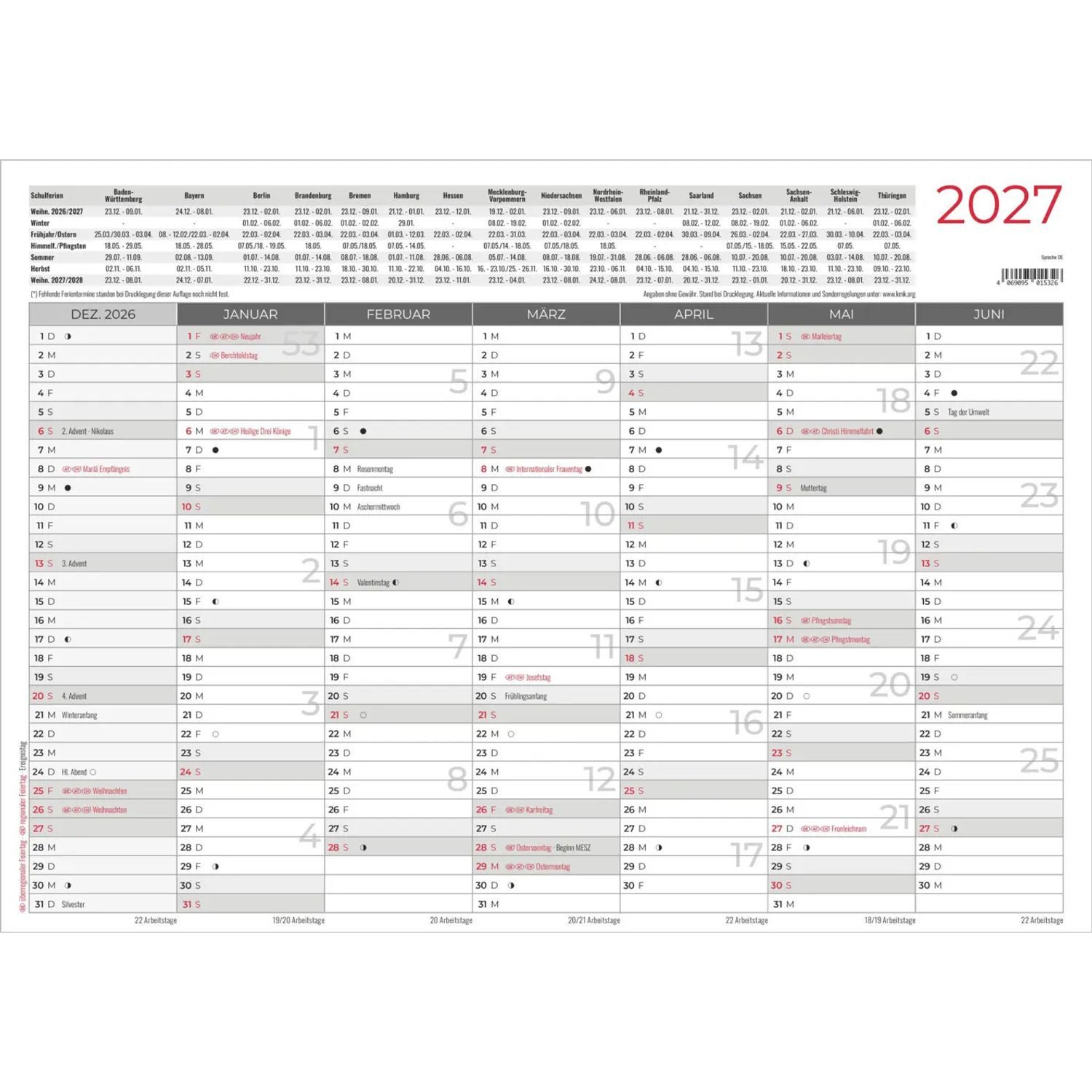 NEUMANN Wandkalender Tafelkalender A3 beidseitig 2027