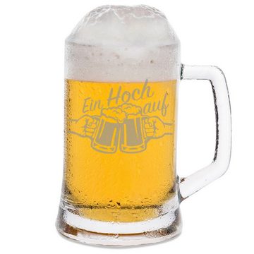 GRAVURZEILE Bierkrug Montana Bierkrug mit Gravur "Ein Hoch auf", Glas, Bierseidel als Geschenk für Bierkenner zum Oktoberfest oder Geburtstag