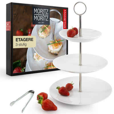 Moritz & Moritz Etagere Obst Etagere 3 Etagen, Porzellan, (3 stöckig), inkl. Zange Perfekt als Obstschale fr Obst Aufbewahrung, Muffins und Cupcakes