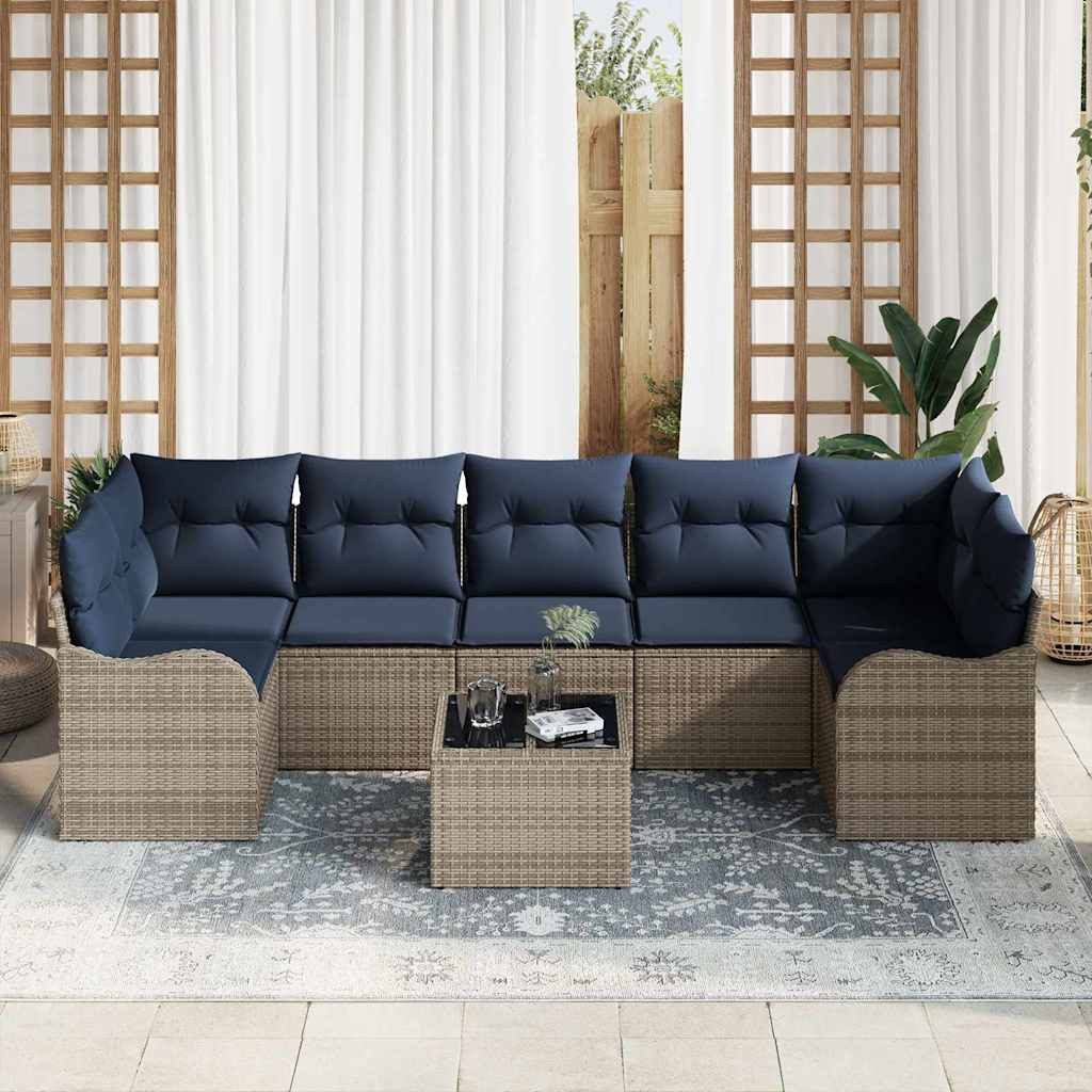vidaXL Loungesofa Sofa Set 8 stk. 7-Sitzanzahl Grau Poly-Rattan, 8 Teile