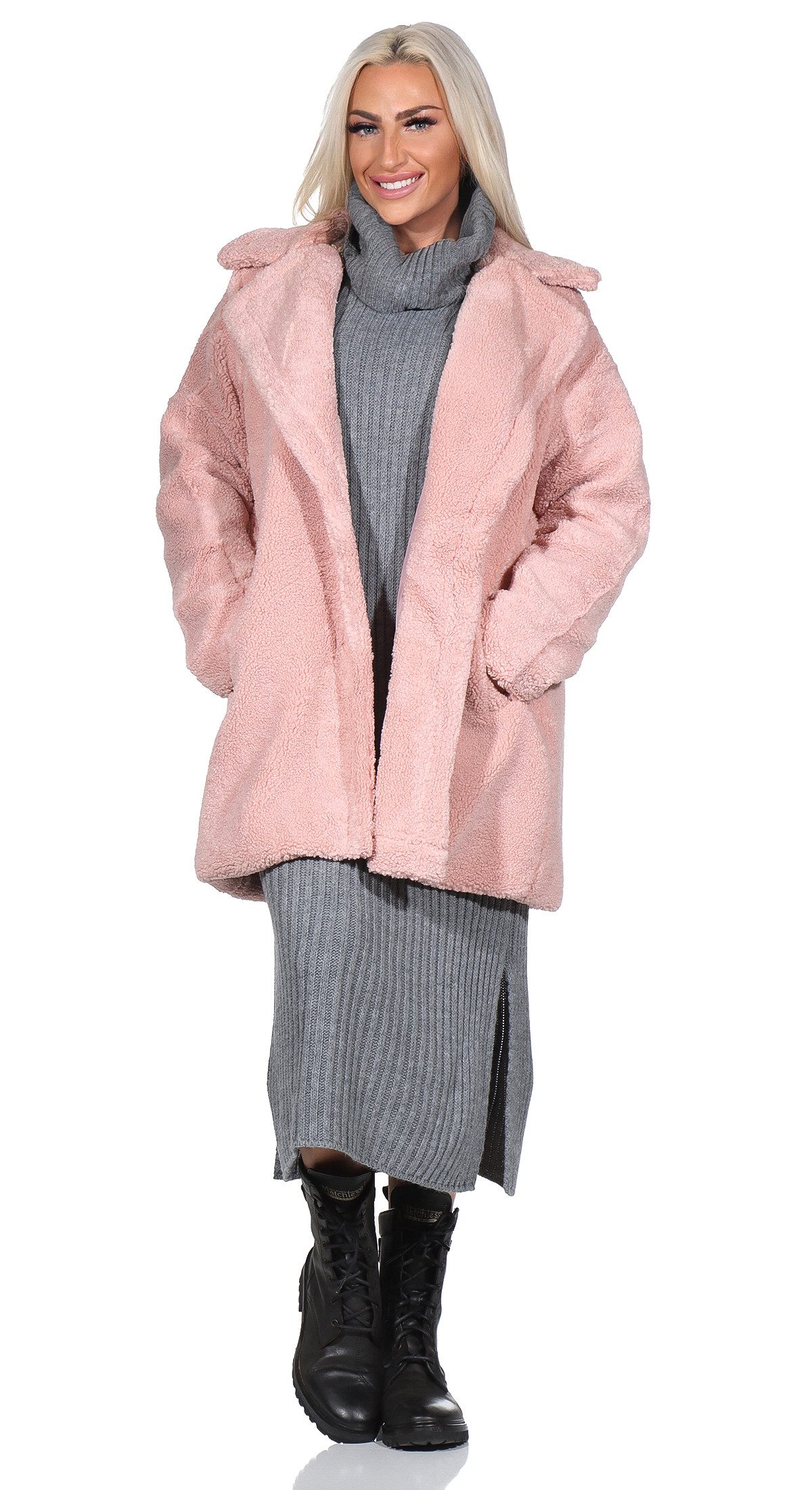 Aurela Damenmode Kurzmantel Boucle Damen Mantel Übergangsmantel Boucle Jacke lässig & modern, vielseitig kombinierbar