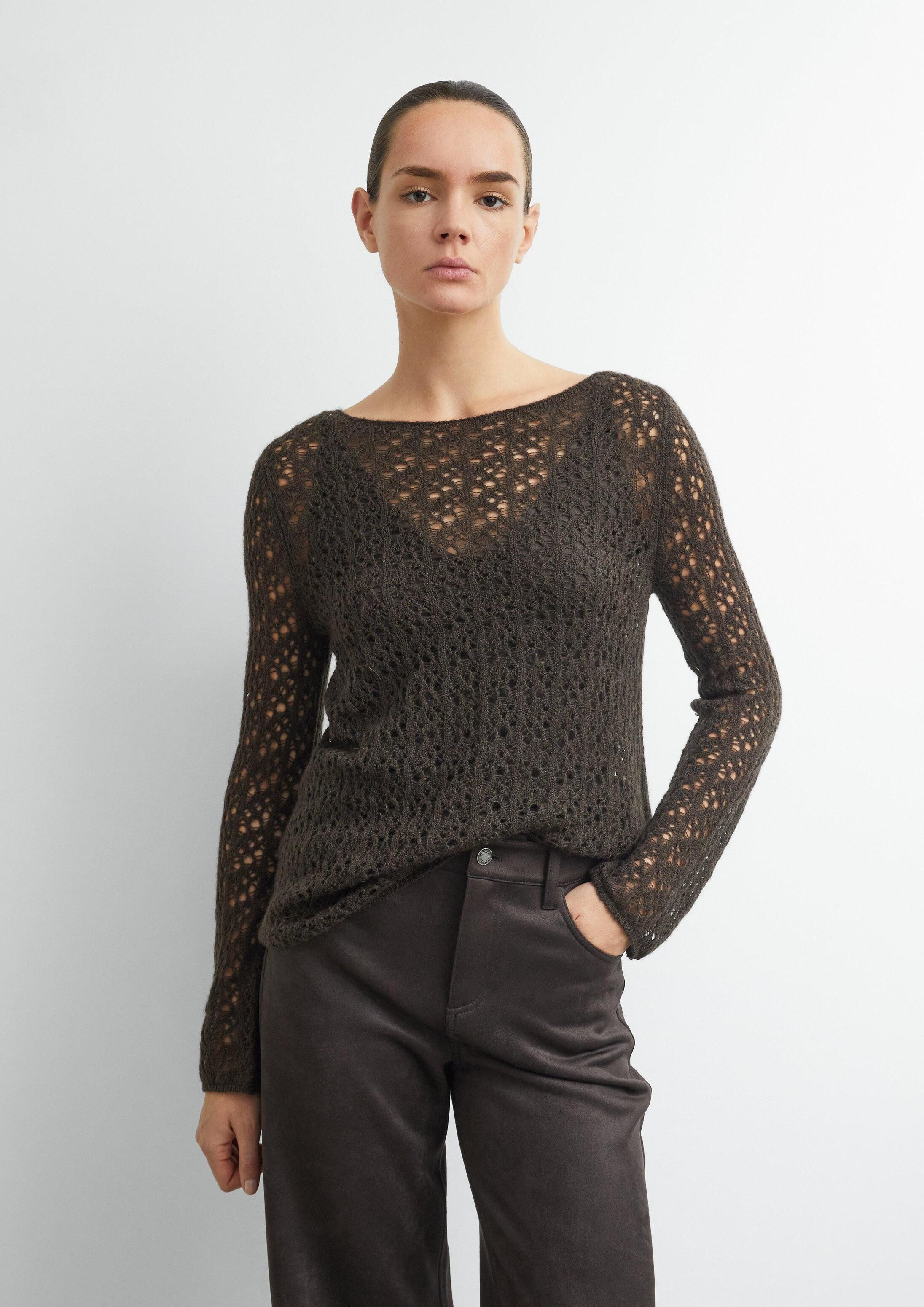 comma Longpullover Strickpullover Ajourstrick-Pullover aus Alpakamix