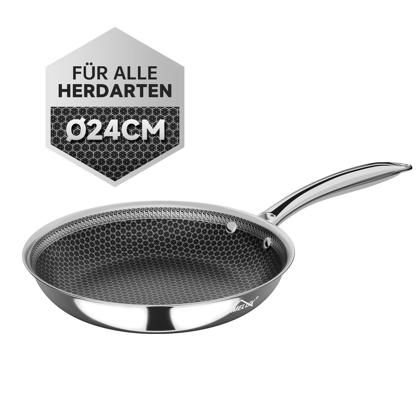 HOMELUX Bratpfanne Ø24/28 cm Edelstahlpfanne Pfanne Wabenstruktur Bratpfanne Induktion, Edelstahl, Indukion