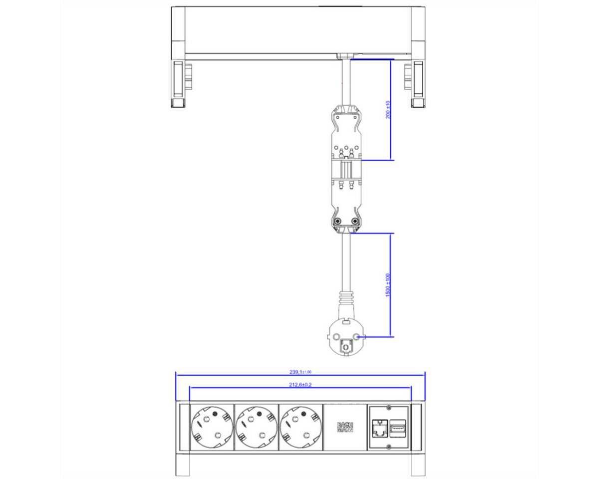 Thumbnail - Bachmann DESK2 3x CEE7/3 1x CAT6A 1x USB Steckdosenleiste (Kabellänge 0.2 m)