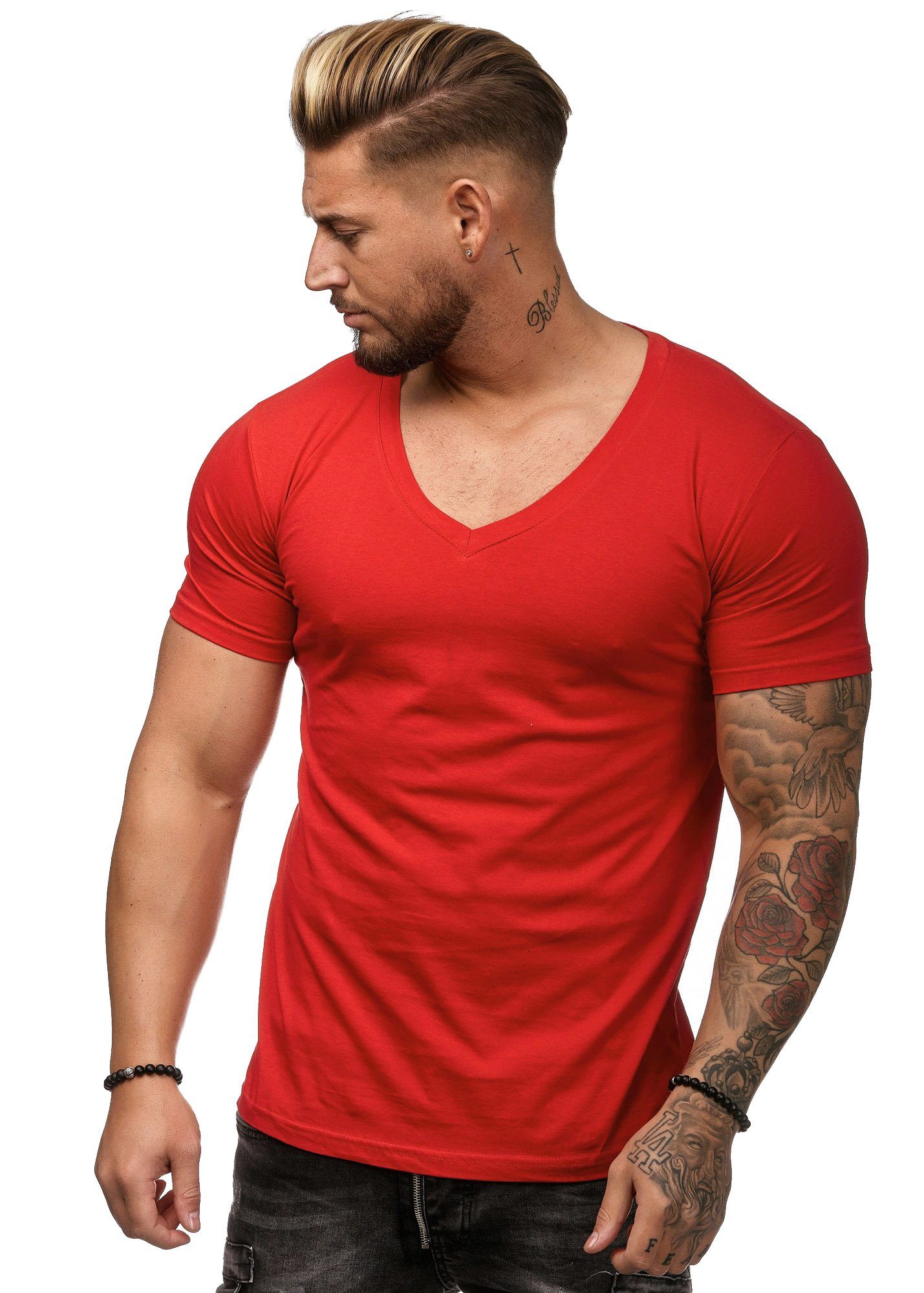 OneRedox T-Shirt BS500C (Shirt Polo Kurzarmshirt Tee, 1-tlg) Fitness Freizeit Casual Rot