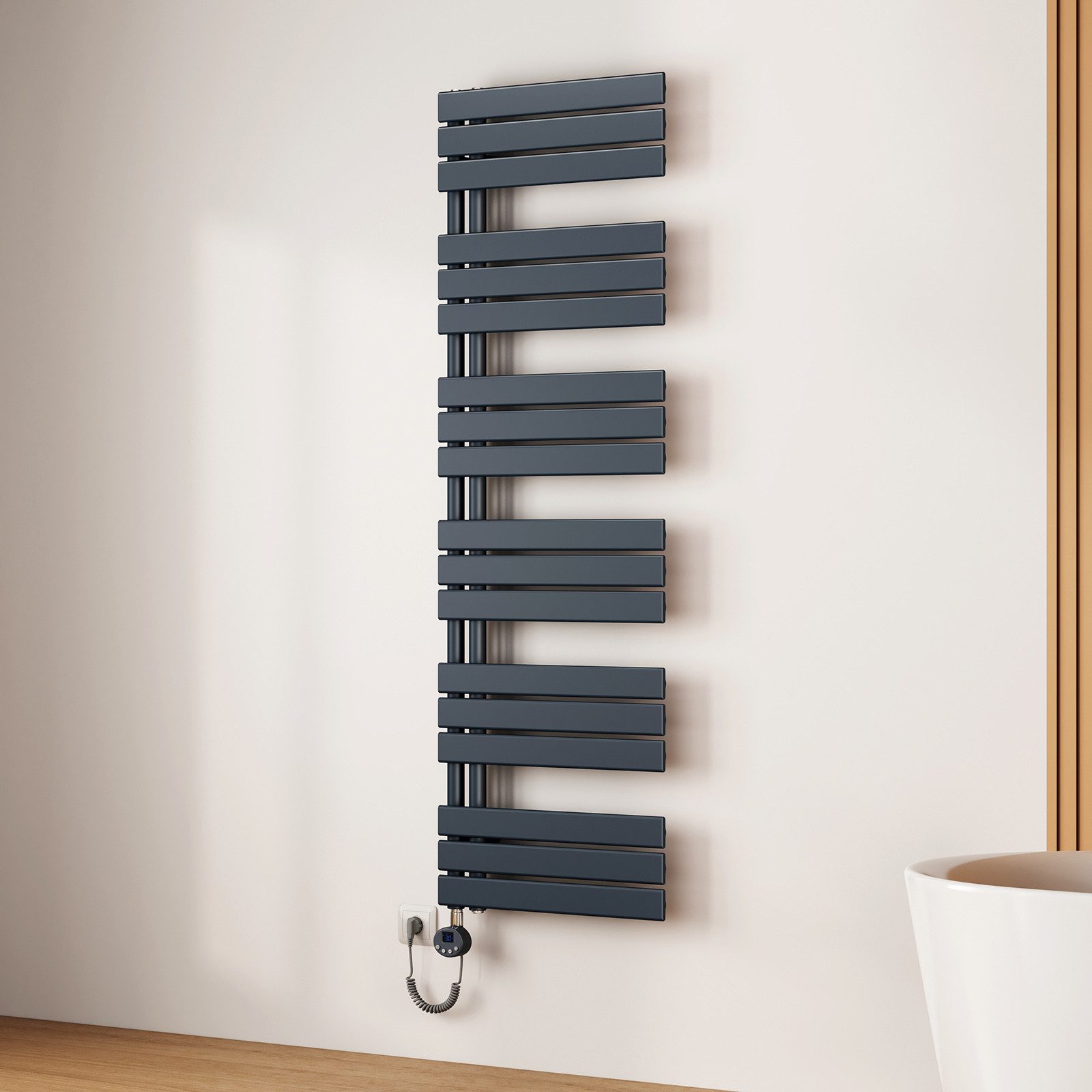 EMKE Elektrischer Badheizkörper Anthrazit mit Thermostat 400W~1000W, Smart günstig online kaufen