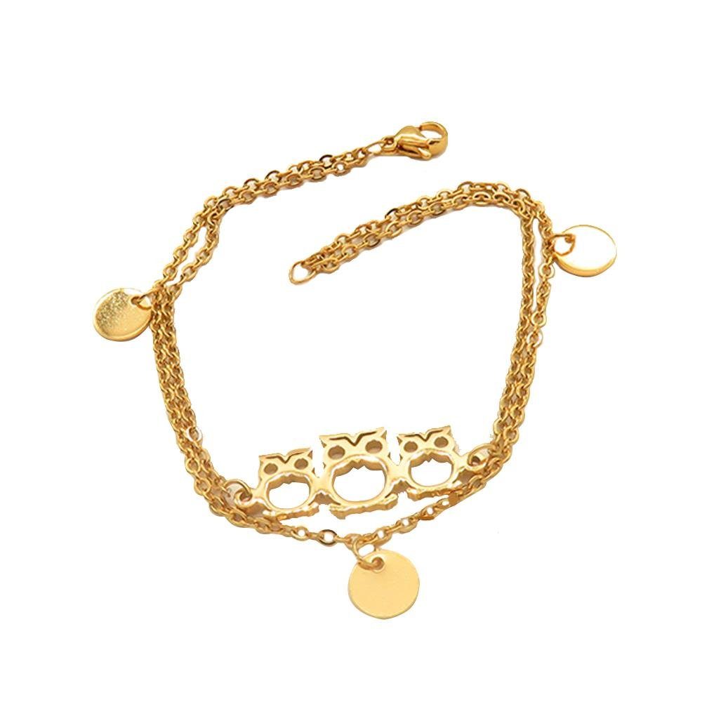 BUNGSA Goldarmband Bettelarmband Eulen gold aus Edelstahl Damen (1 Armband, 1-tlg), Bracelet Armschmuck