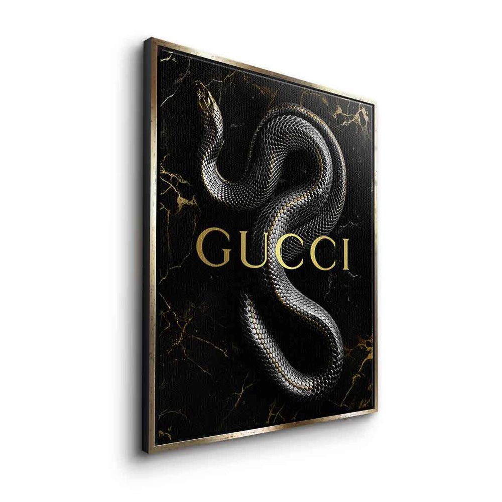 mit Leinwandbild Gucci elegant luxury edel schwarz snake Leinwandbild, Schlange DOTCOMCANVAS® Rahmen gold weißer