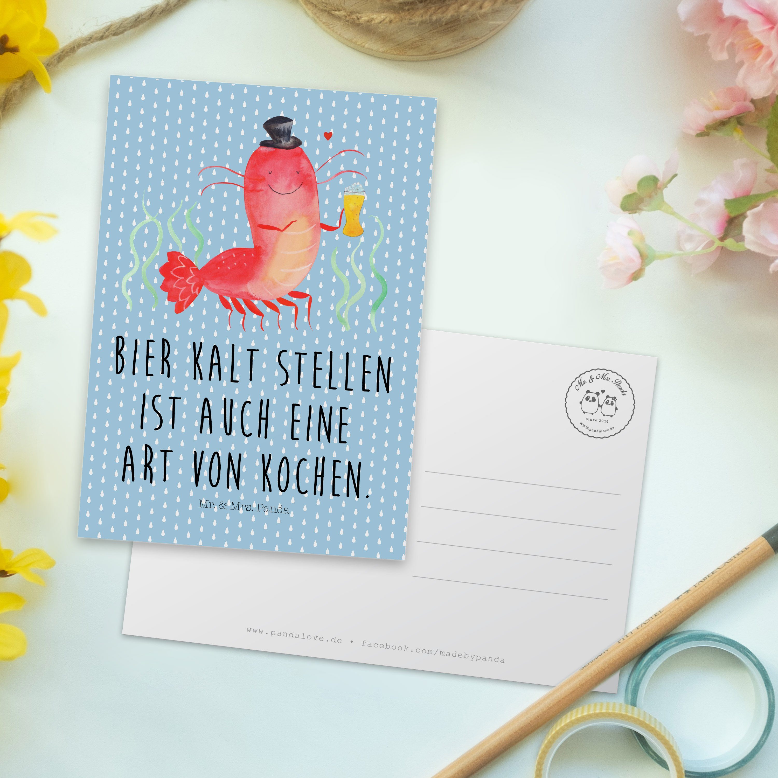 Mr. & Mrs. Panda Postkarte Pastell Bierliebh Weizen - Geschenkkarte, Blau Geschenk, mit - Hummer