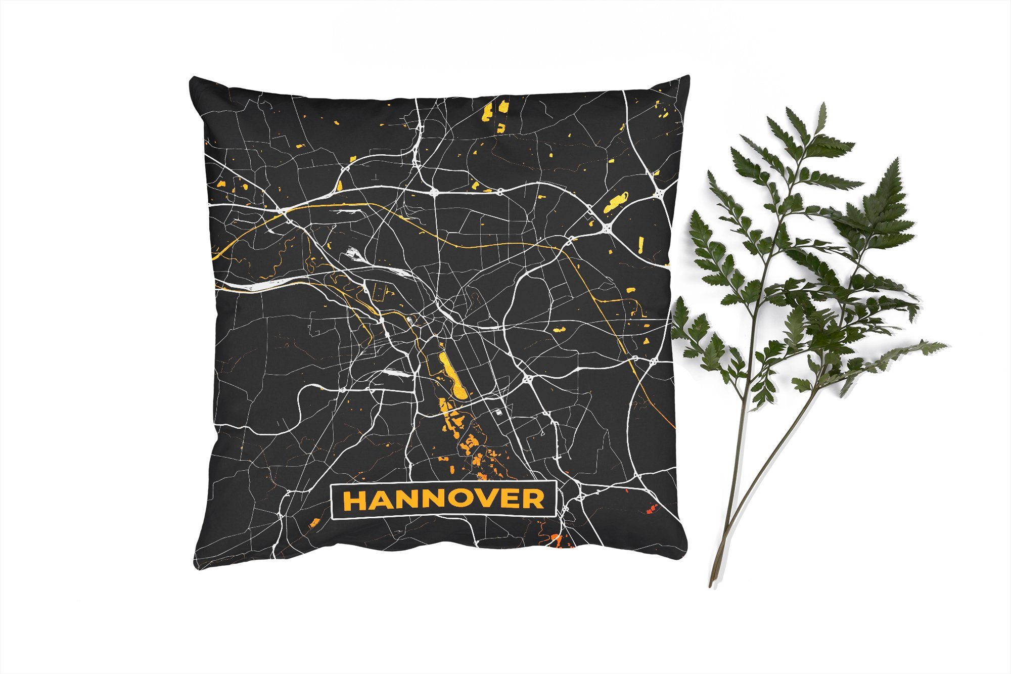 MuchoWow Dekokissen Hannover - Gold - Stadtplan - Karte - Deutschland, Zierkissen mit Füllung für Wohzimmer, Schlafzimmer, Deko, Sofakissen