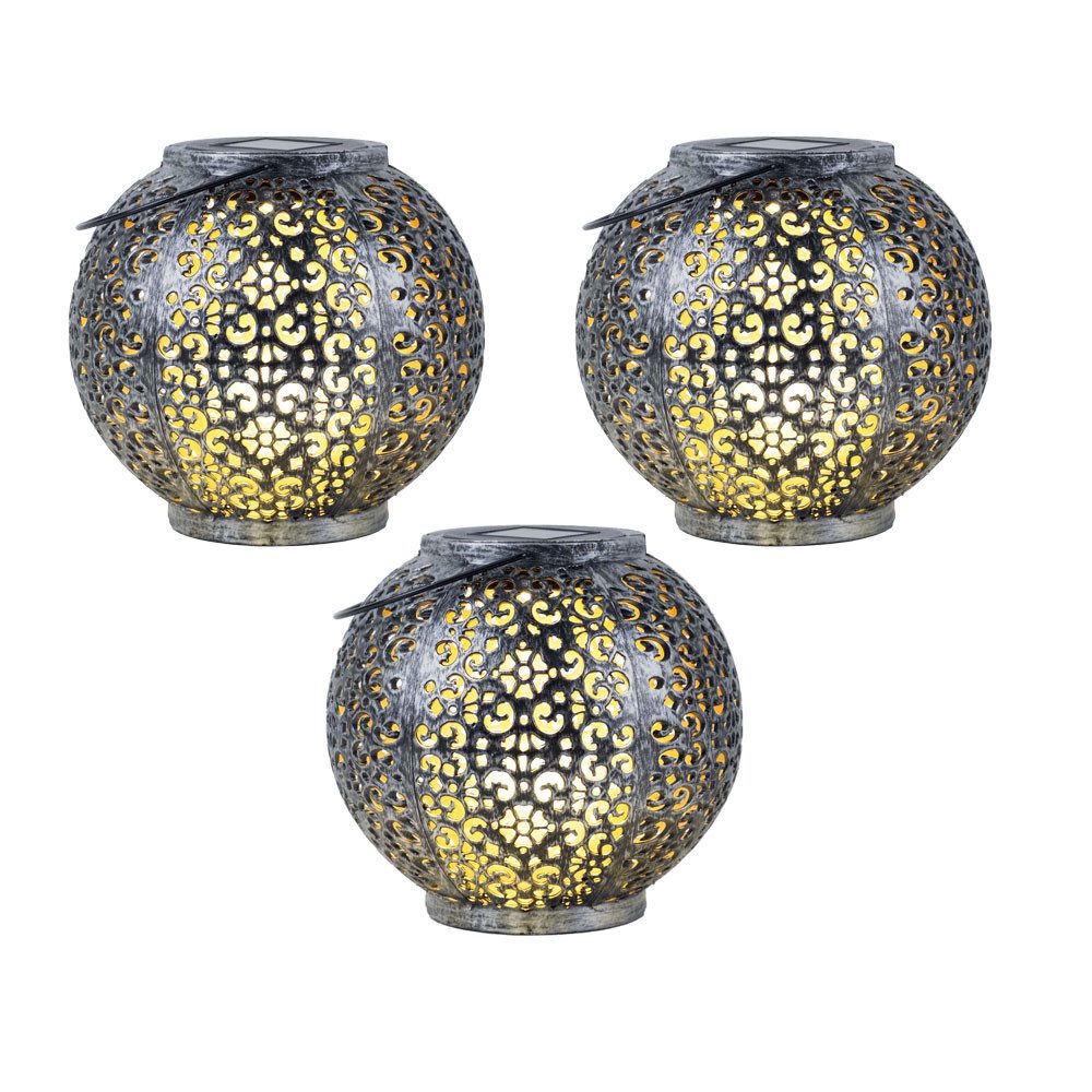 Expo Börse LED Kugelleuchte, Leuchtmittel inklusive, Warmweiß, Solarlampe Hängeleuchte Tischlampe Gartendeko LED orientalisch 3er Set