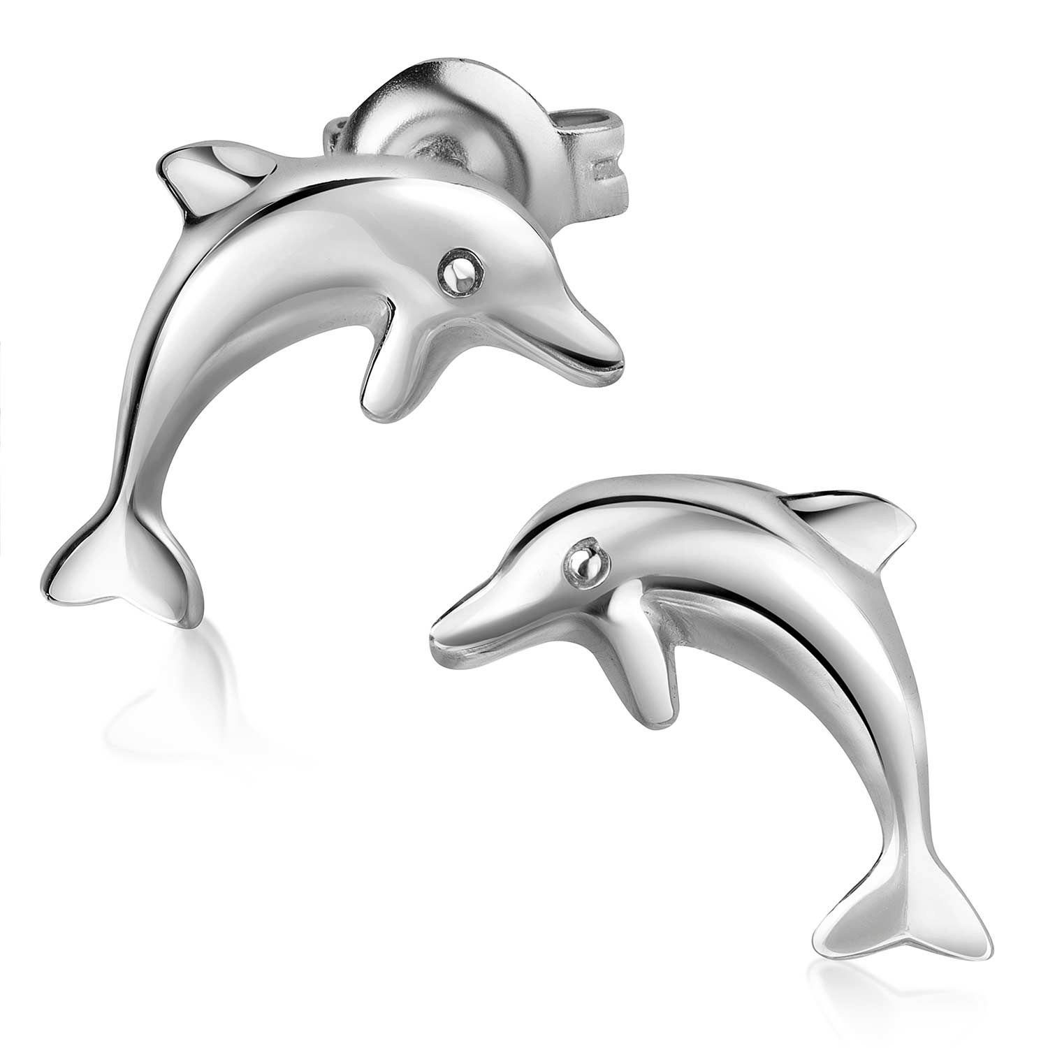 925 Silber SO-318, rhodiniert Ohrringe Dolphin Paar Delfin Sterling Silber, Ohrstecker Materia