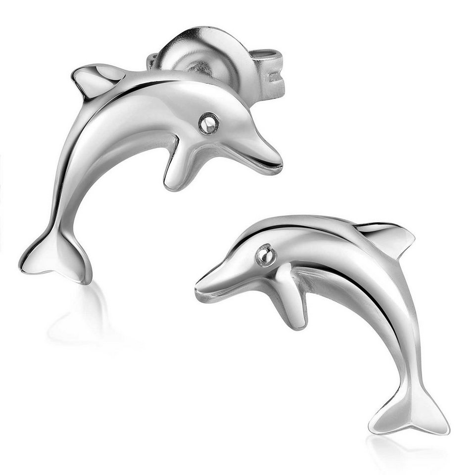 Materia Paar Ohrstecker Delfin Ohrringe Silber Dolphin SO-318, 925 Sterling  Silber, rhodiniert