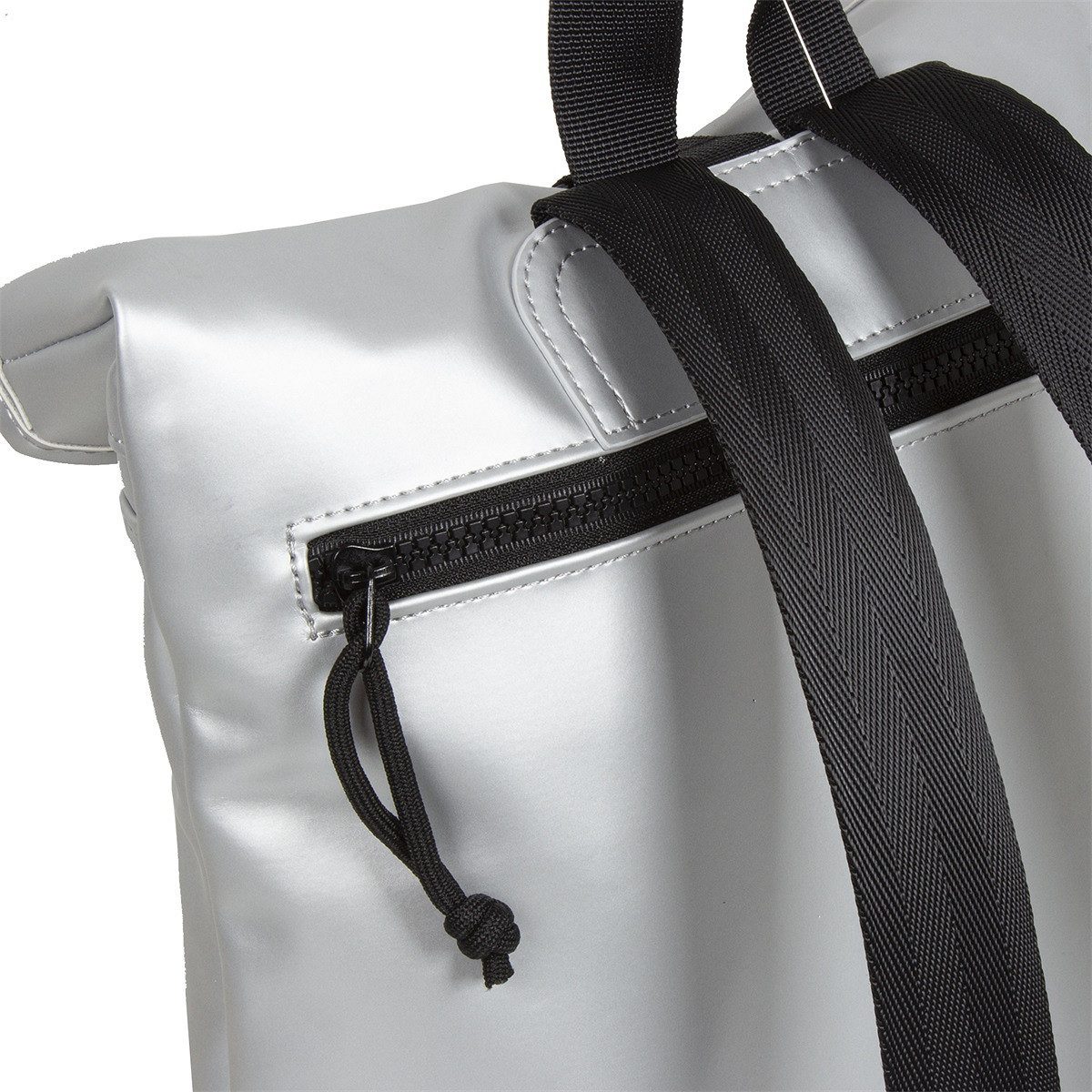 NEW REBELS Cityrucksack kleiner Roll Up RollTop Kurier Rucksack Mart Los Angeles, wasserabweisendes Planenmaterial, metallic silver – Bild 4 von 5