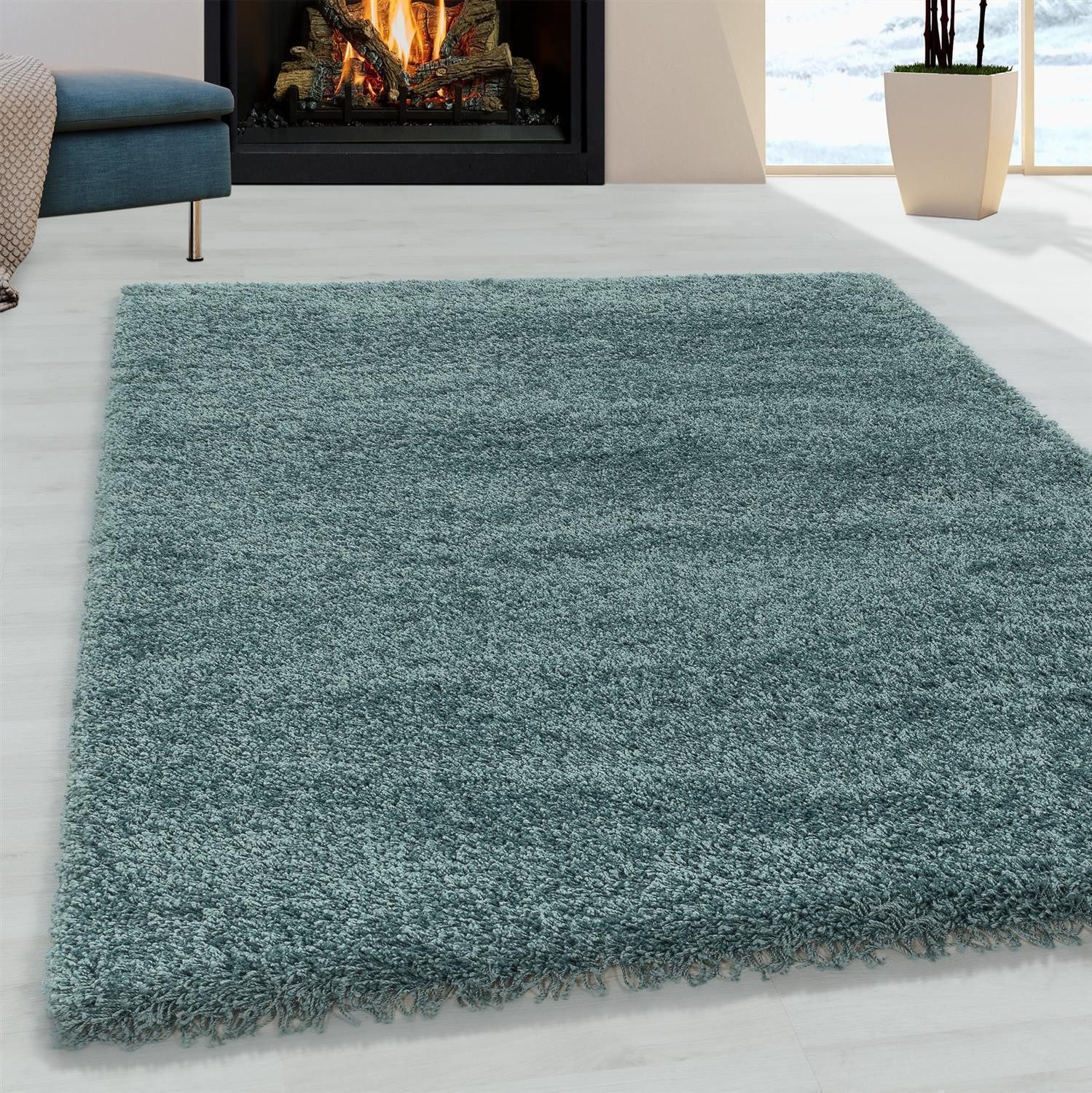 SchönesWohnen24 Hochflor-Teppich Hochflor Teppich SYDNEY Türkis günstig online kaufen