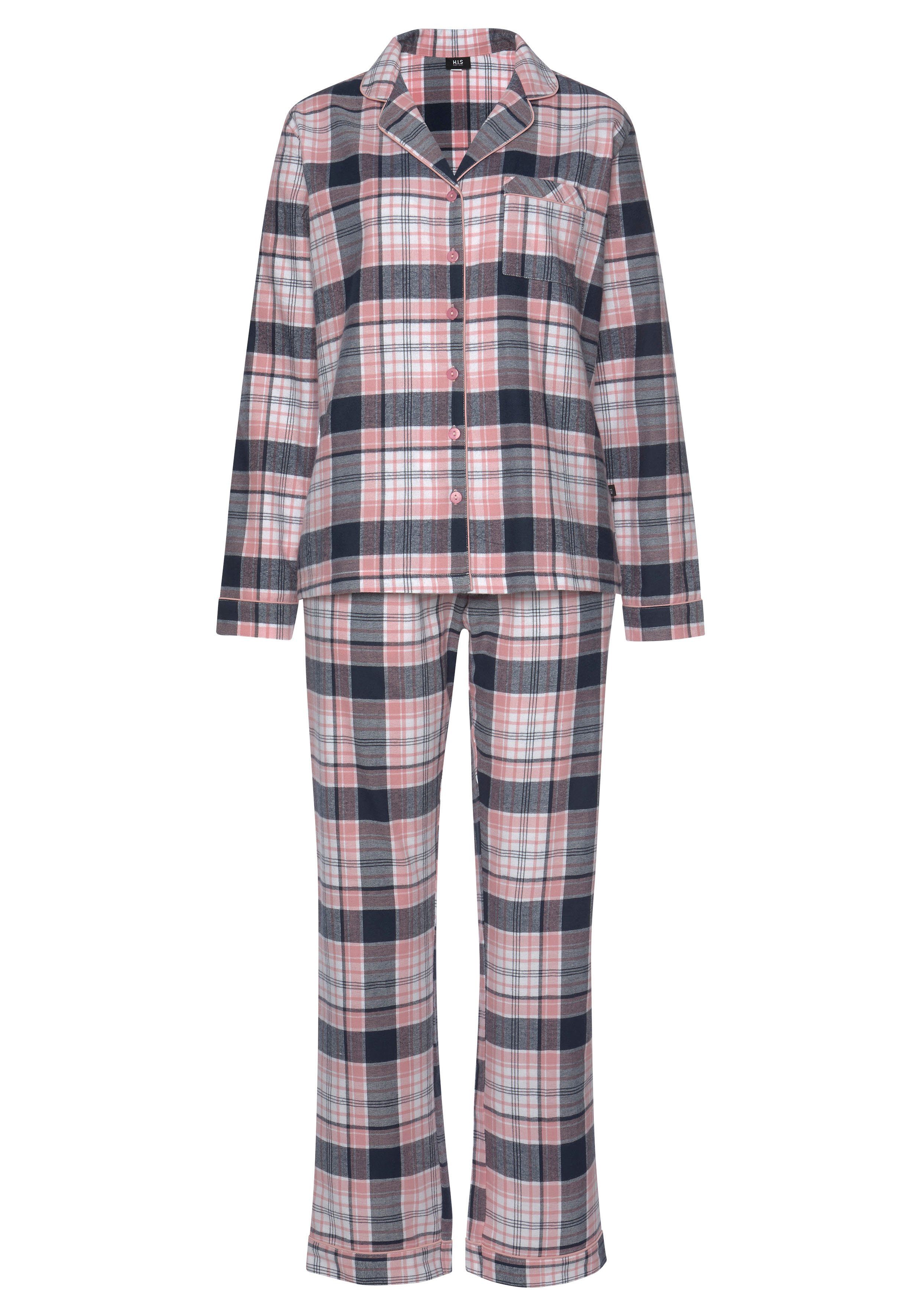 mit (Set, Flanell Pyjama 2 Allover-Karomuster lila-blau-rosa-kariert aus H.I.S tlg)