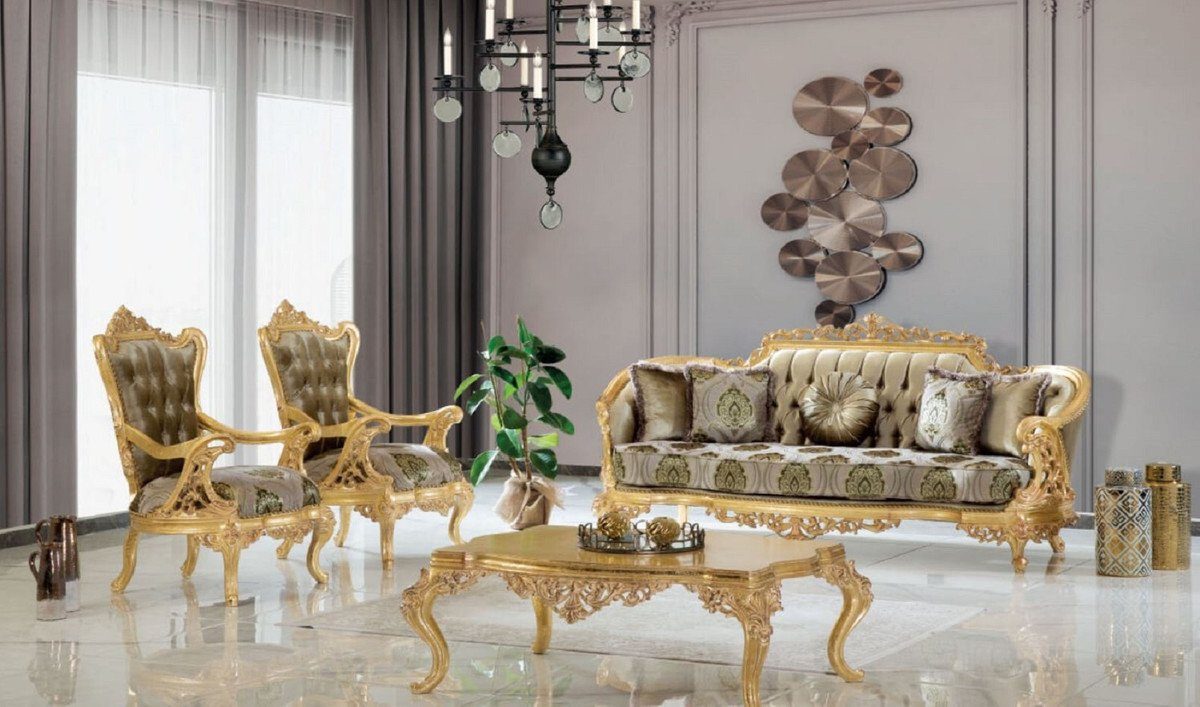 - Barockstil Couchtisch Barock Möbel Wohnzimmertisch 46 Massivholz Casa Padrino cm - Luxus Gold Handgefertigter 120 x im Prunkvolle Barock Couchtisch x 90 H.