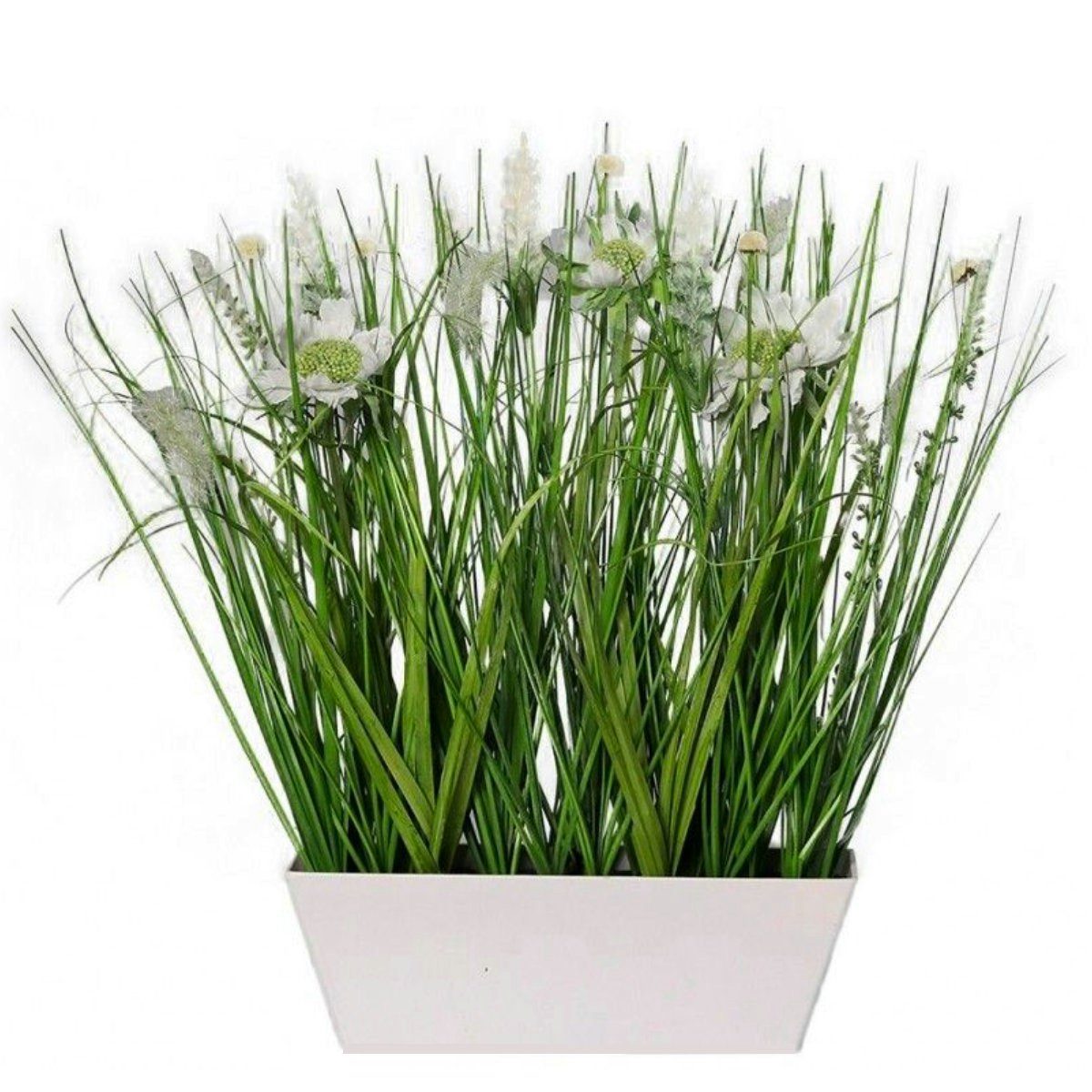 Kunstpflanze Gras in Schale mit Blüten creme, ca. 37 cm, Friedrich Klocke  GmbH, Höhe 37 cm